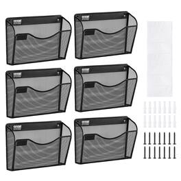 VEVOR - File Wall Rack, Six-Piece 1 Pocket Mesh Wall File Holder, Wall Mounted Magazine Mail Paper & Document Storage Folder - Black