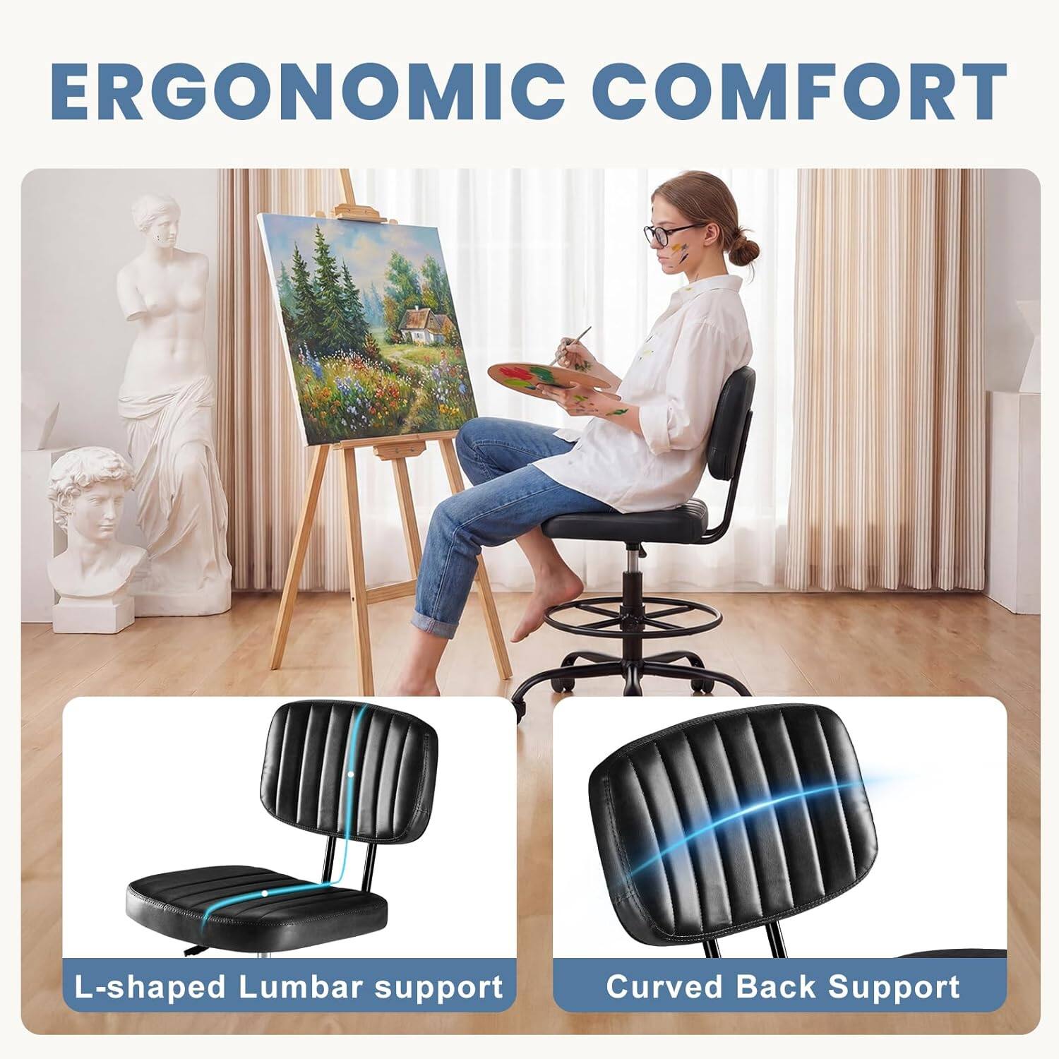 ERGONOMIC COMFORT

L-shaped Lumbar support

Curved Back Support