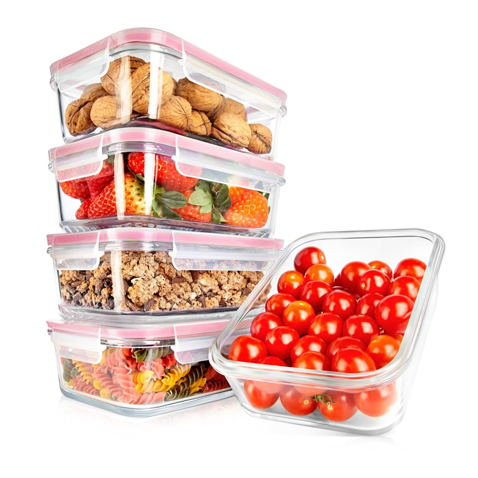 Front. NutriChef - NutriChef 10-Piece Glass Food Storage Containers, Stackable with Leakproof Locking Lids, Red (NCCLX5R9).