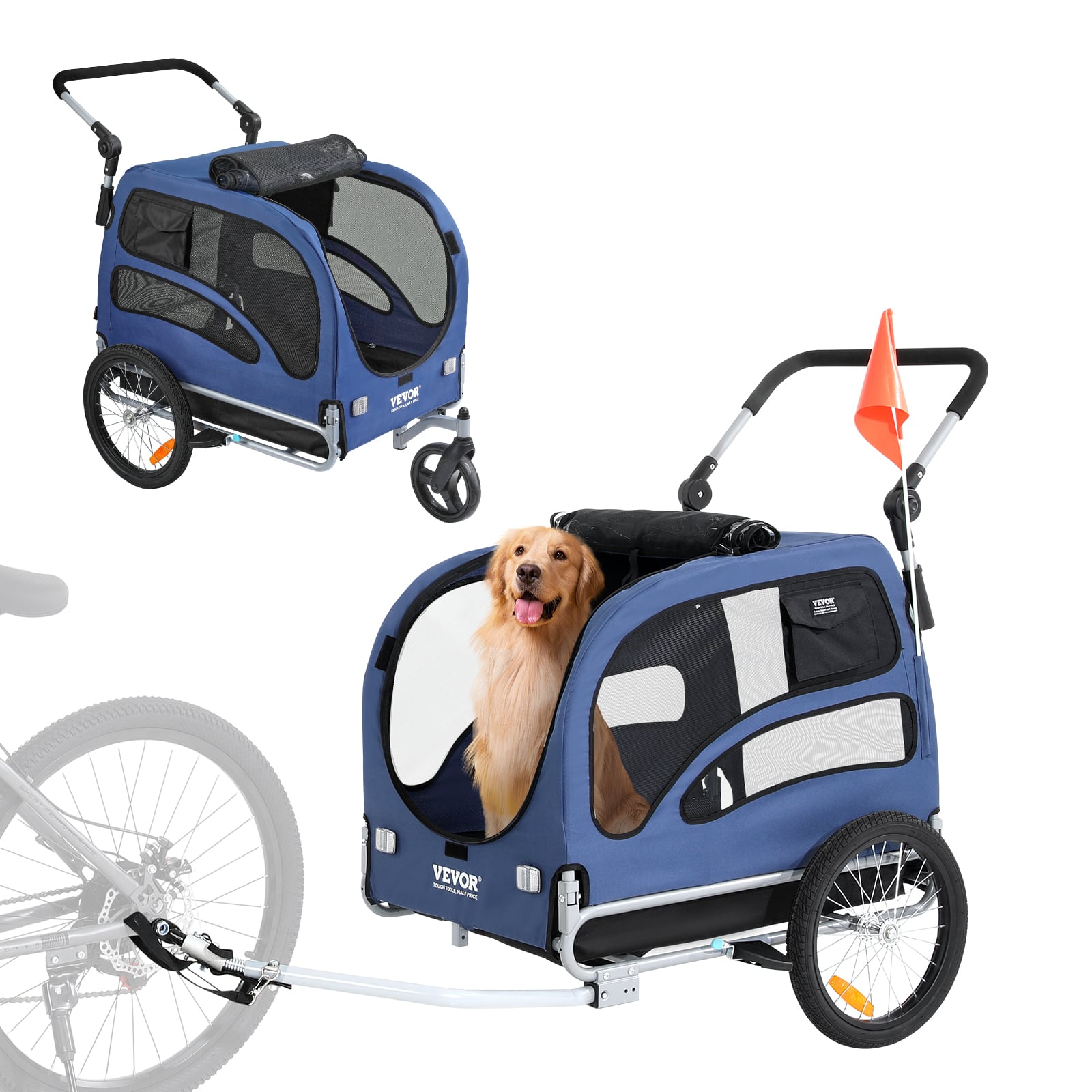 VEVOR - Dog Bike Trailer, Supports up to 100 lbs, 2-in-1 Pet Stroller Cart Bicycle Carrier, Easy Folding Cart Frame - Black;Blue price history on PriceWatchPro
