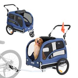 VEVOR - Dog Bike Trailer, Supports up to 100 lbs, 2-in-1 Pet Stroller Cart Bicycle Carrier, Easy Folding Cart Frame - Black;Blue