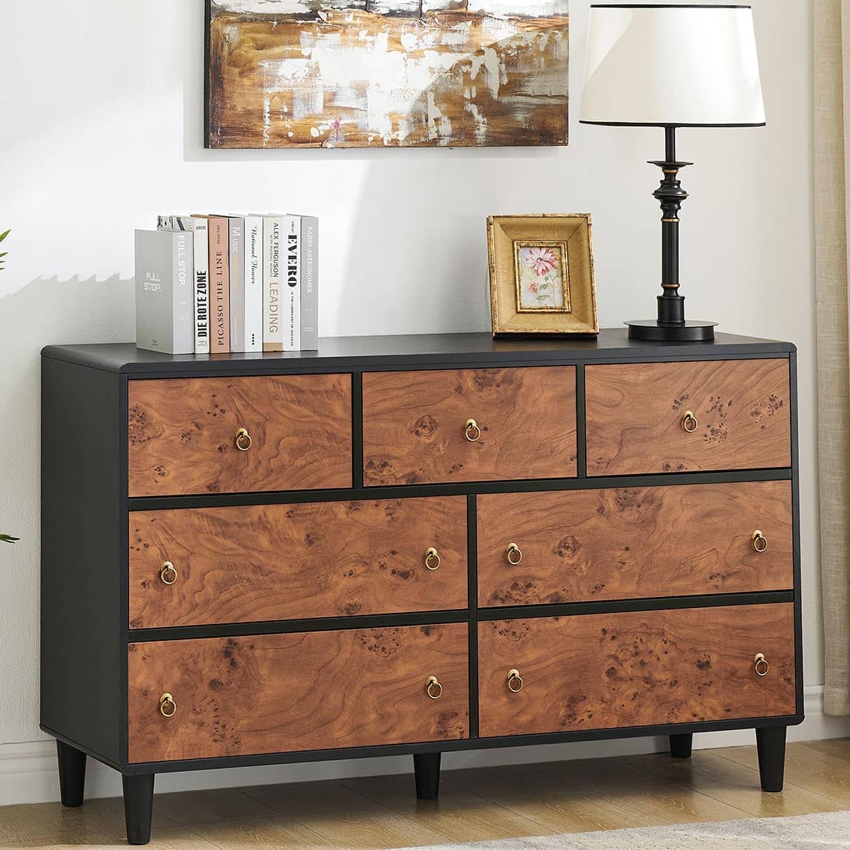 GARVEE - 7 Drawers Dresser for Bedroom, 54 inch Wide Wood Chest of Drawers with Metal Handles, Heavy-Duty TV Stand - Natural Oak