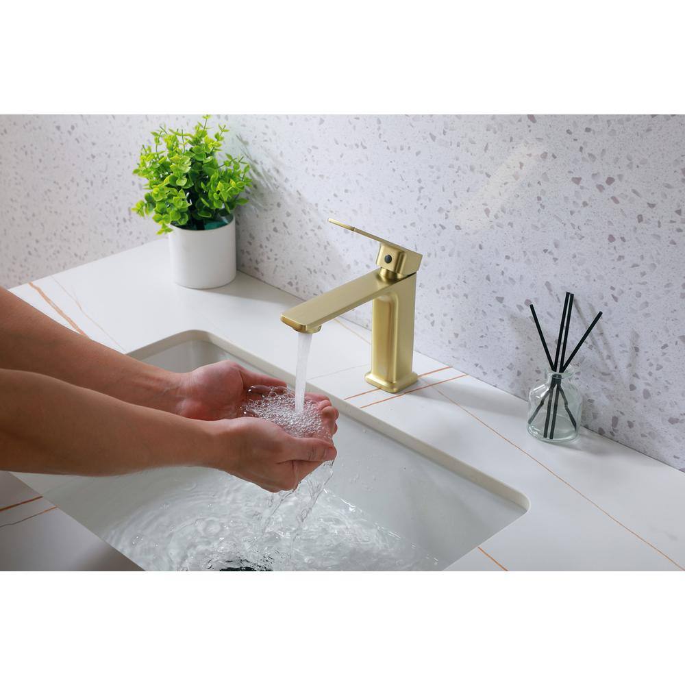 Alt View 7. Elegant Kitchen and Bath - Lena Single Hole Single Handle Bathroom Faucet in Brushed Gold - Brushed Gold.