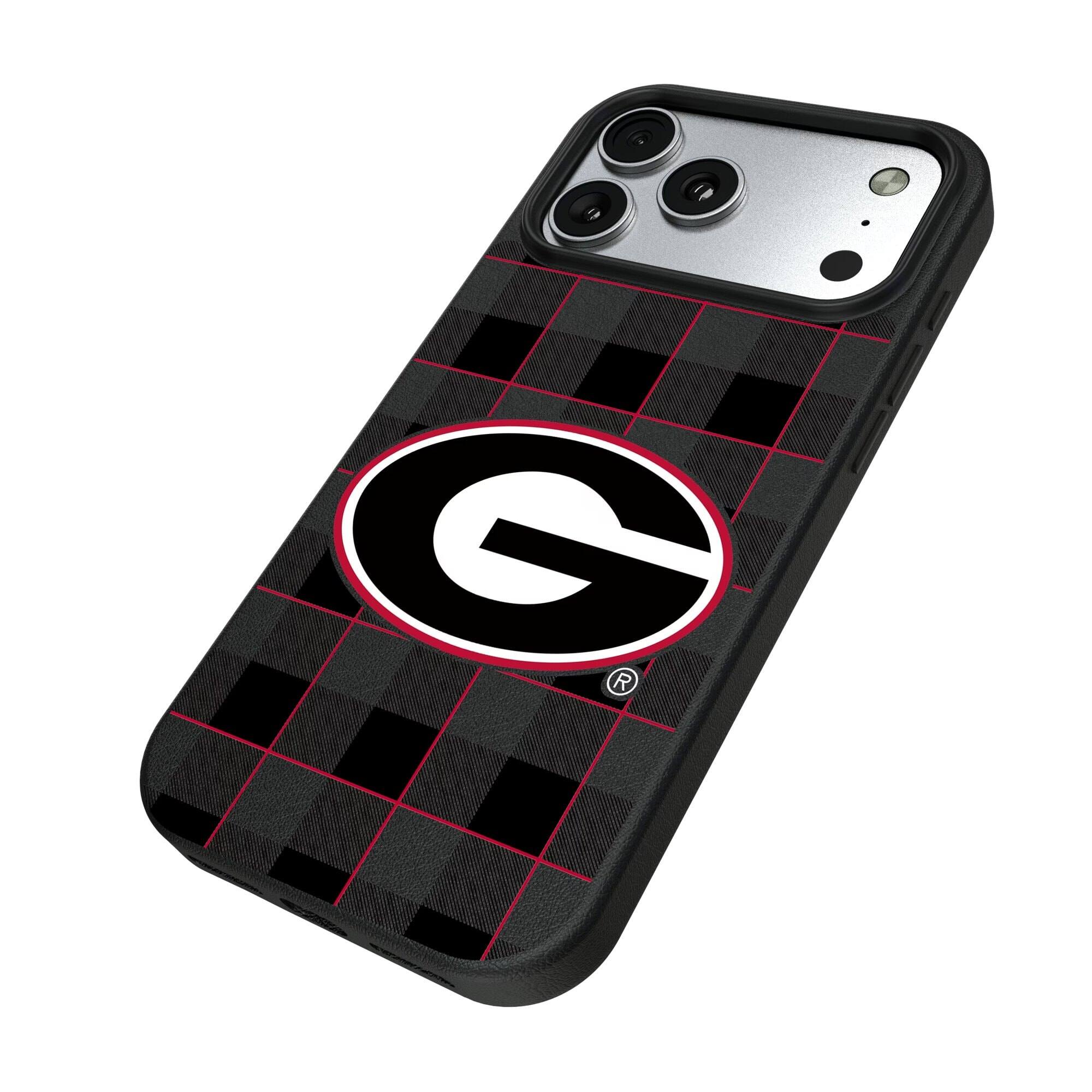 Alt View 1. Keyscaper - Georgia Bulldogs Plaid Magnetic Bump iPhone Case - 16 - Black.