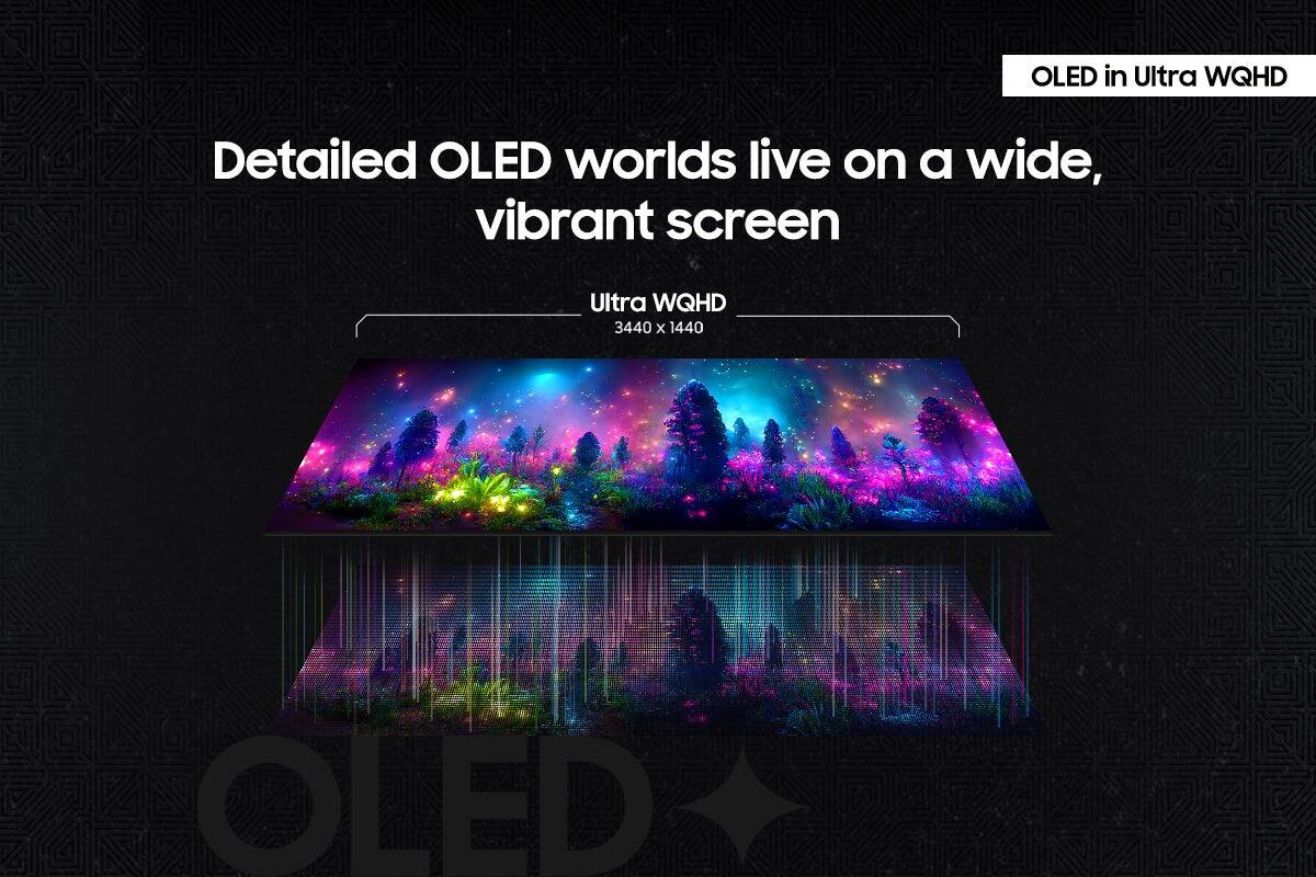Detailed OLED worlds live on a wide, vibrant screen. Ultra WQHD (3440 x 1440) OLED.