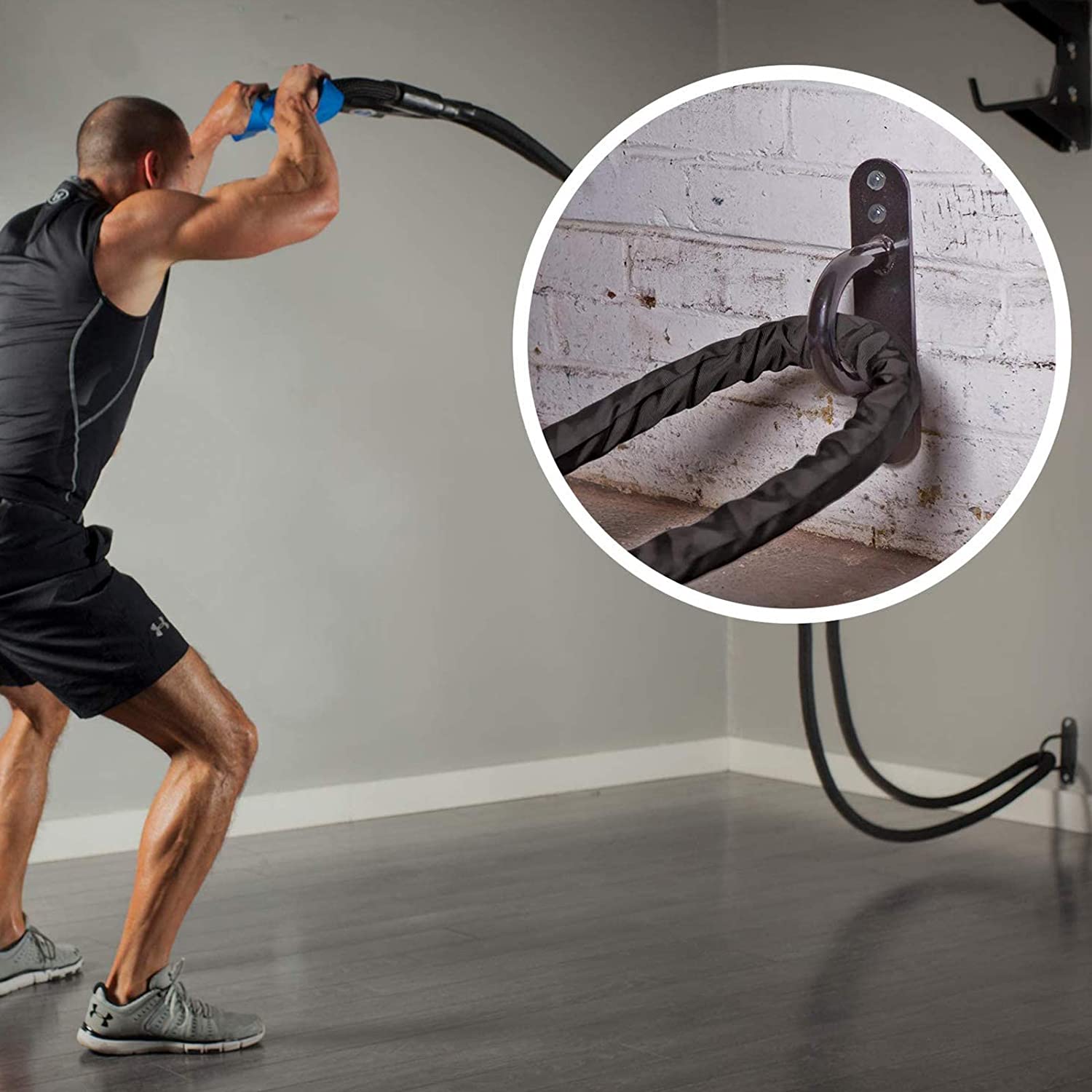 Alt View 1. GSE Games & Sports Expert - 2" Diameter Battle Rope, Workout Battle Ropes with Sleeve Cover for Home Gym & Outdoor (30FT) - Black.