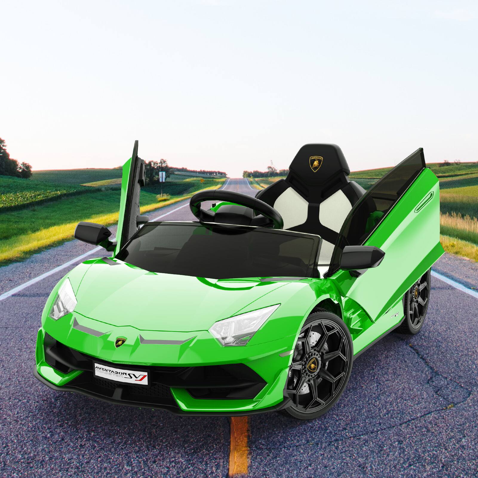 Alt View 4. GARVEE - Remote Control Ride on Cars for Kids, 12V Electric Cars for Kids Ages 4-8, Licensed Lamborghini - Green.