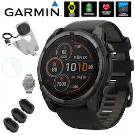 Garmin - Fenix 8 47mm Smartwatch, Solar Sapphire + Accessories Bundle - Carbon Gray DLC Titanium - (2024)