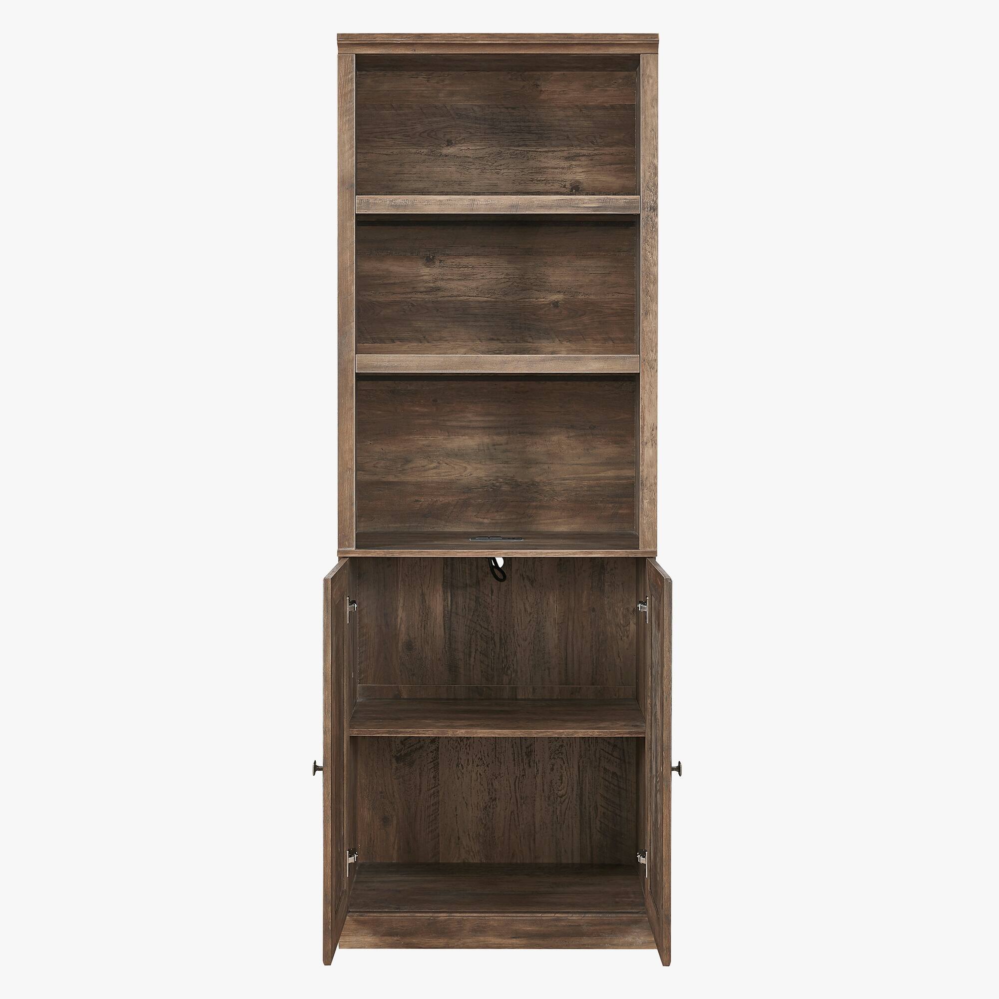 Alt View 1. Spaco - 1 Door Bookshelf with USB Port, Rustic Brown Bookcase with 3 Open Shelves and File Cabinet, Modern Storage - White.