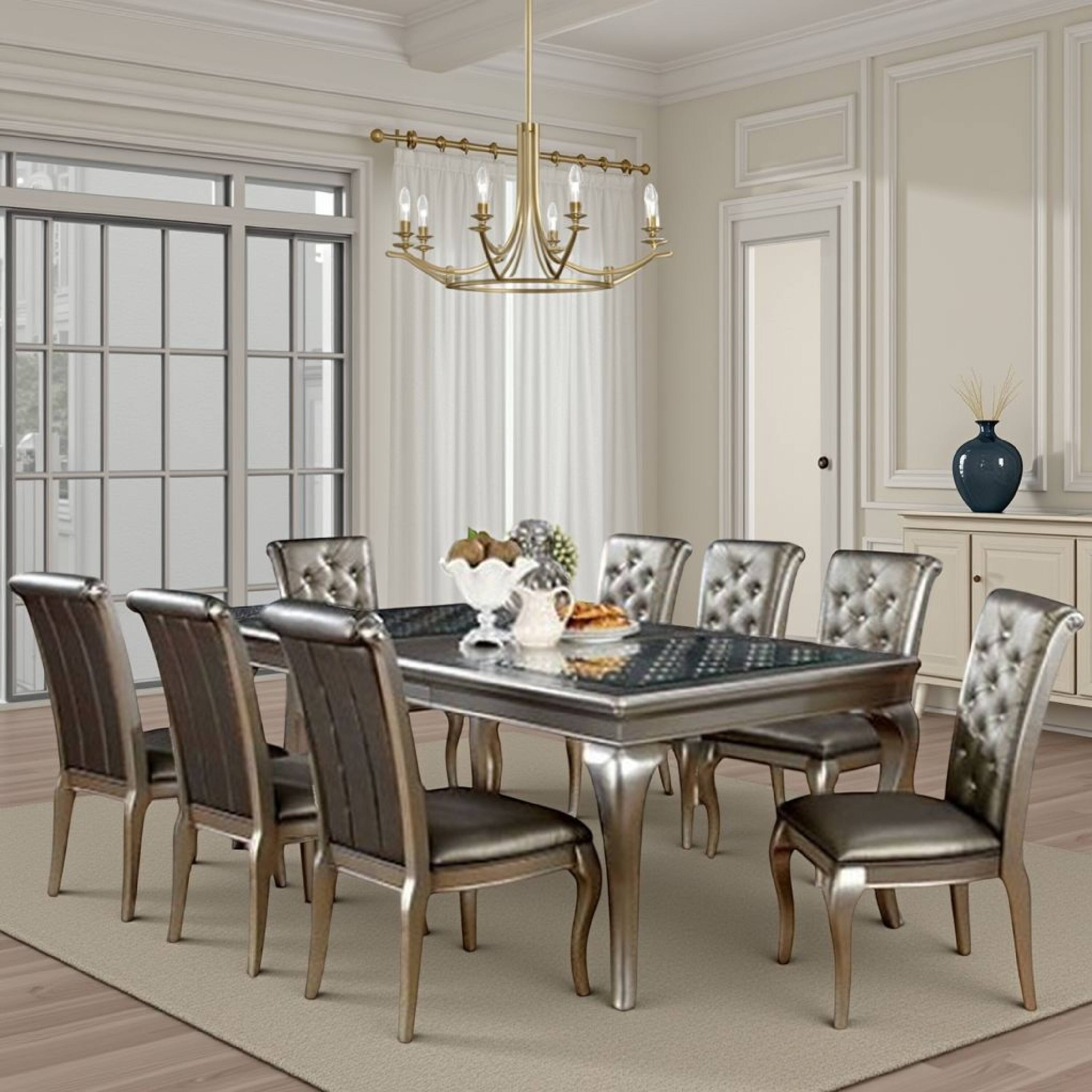 Alt View 5. Manhattan Lane - Nery 9pc Dining Table Chair Set, 66-84 Inch Extendable Gray Glass Top - Champagne Gray, Clear.