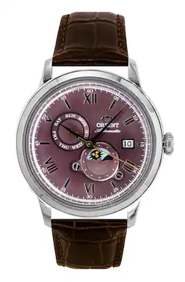 Orient - Classic Sun and Moon Leather Strap Dial Automatic RA-AK0807R Men's Watch - Bordeaux
