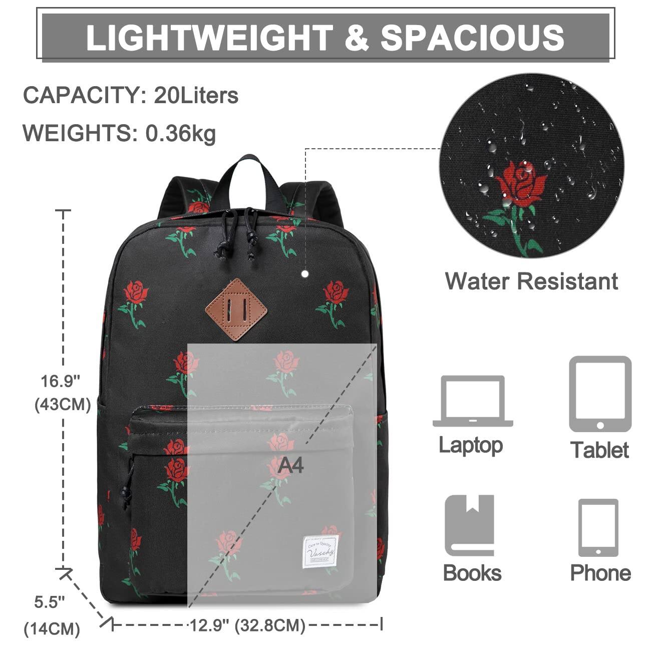 Pacoar Cade Backpack For School Lightweight Water Resistant Bookbag ...