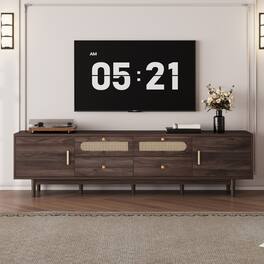 Z-Edge - TV Stand for 85 Inch TV, Entertainment Center with 4 Drawers, TV Console with 2 Cabinets, Media Console for Living Room - Dark Brown