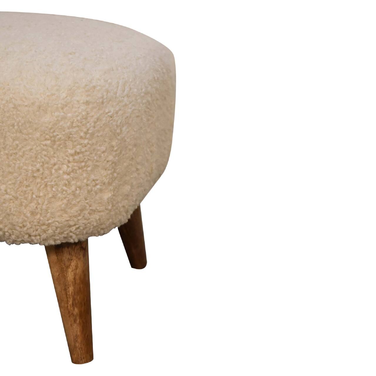 Alt View 2. Artisan Furniture - Artisan Furniture Solid Wood Boucle Cream Square Footstool, Upholstered, Cream - Brown & Cream.