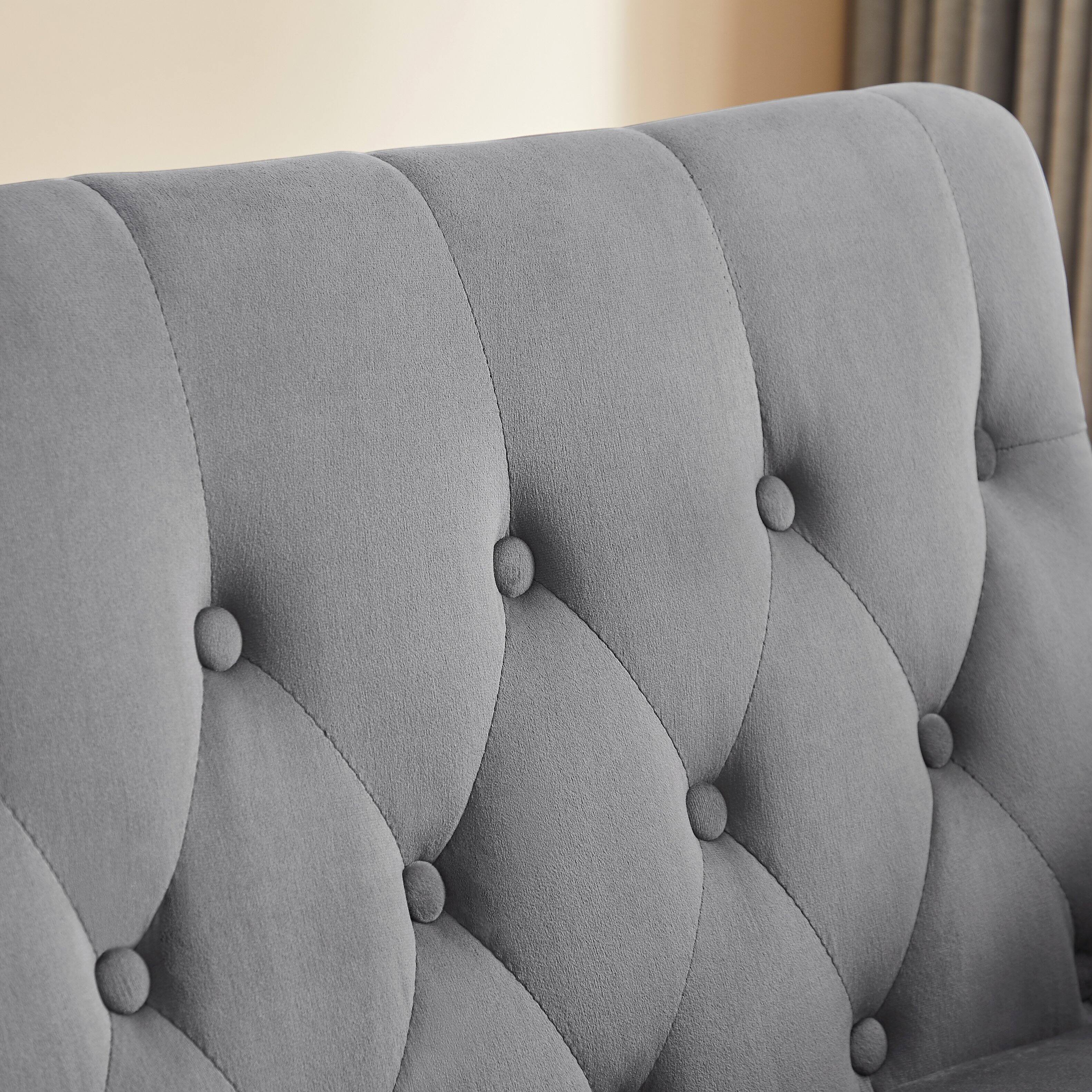 Alt View 1. Tiramisubest - Modern Velvet Convertible Loveseat Sleeper Sofa with 2 Lumbar Pillows,Adjustable Pull-Out Bed,Removable Armrest,Gray - Gray.