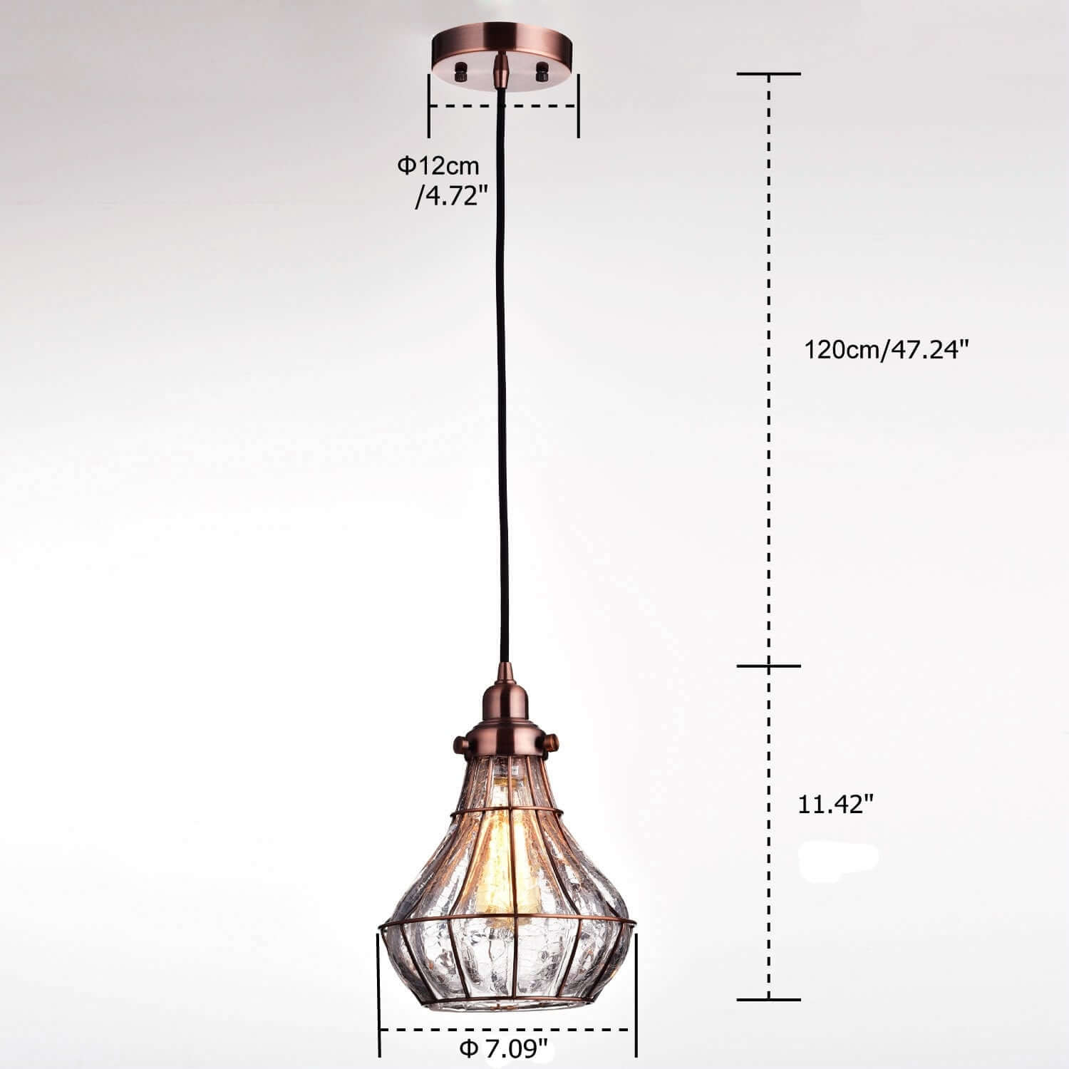 - Diameter of the top: 12 cm / 4.72"
- Height: 120 cm / 47.24"
- Diameter of the base: 7.09"
- Length of the cord: 11.42"