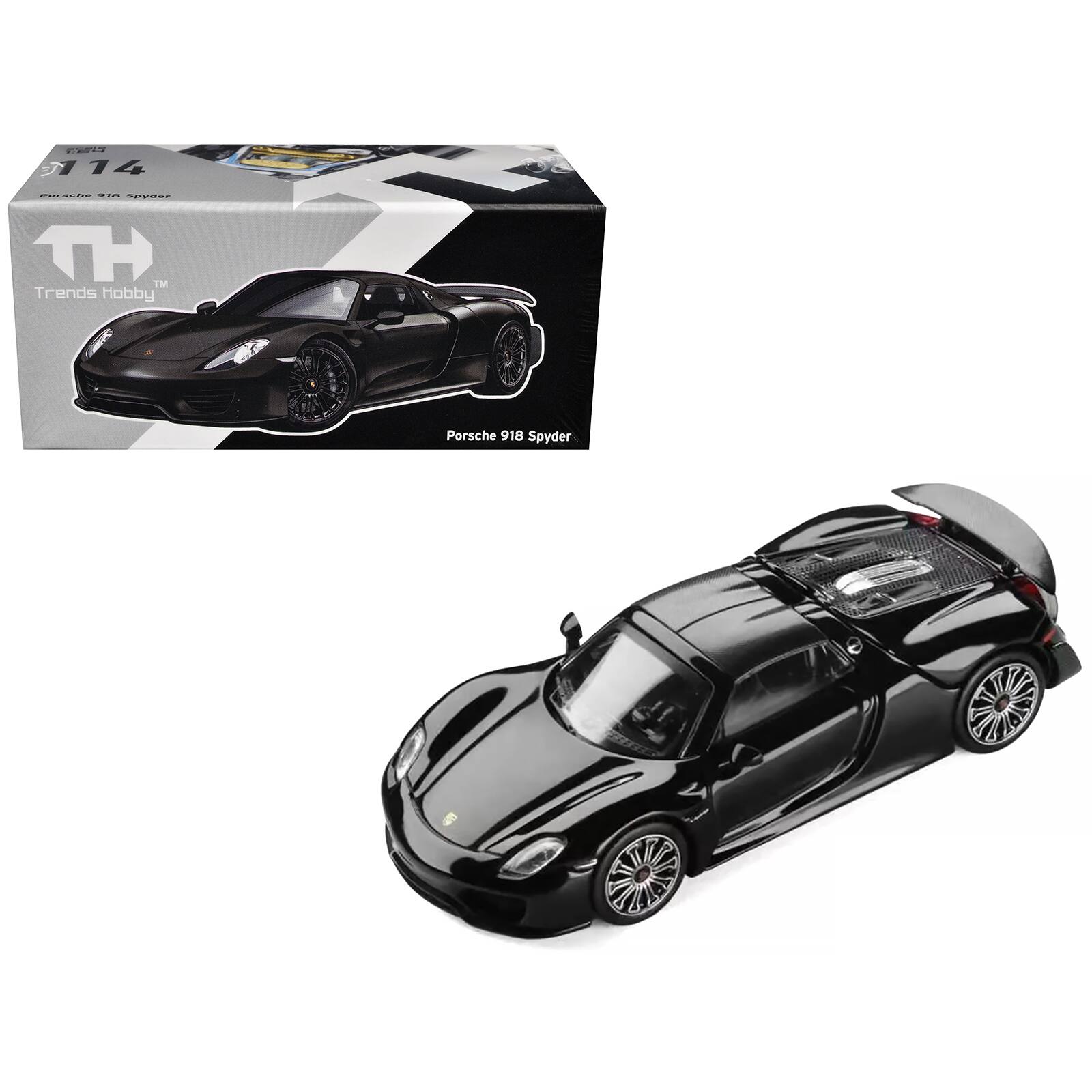 Porsche 918 Spyder Black with Carbon Top 1/64 Diecast Model Car by Trends Hobby