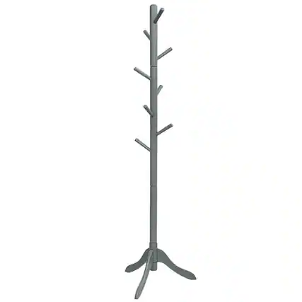Front. Kadyn - Adjustable Wooden Tree Coat Rack with 8 Hooks-Gray, Tree Shaped Coat and Hat Hanger, Coat Racks for Foyer and Office - Gray.