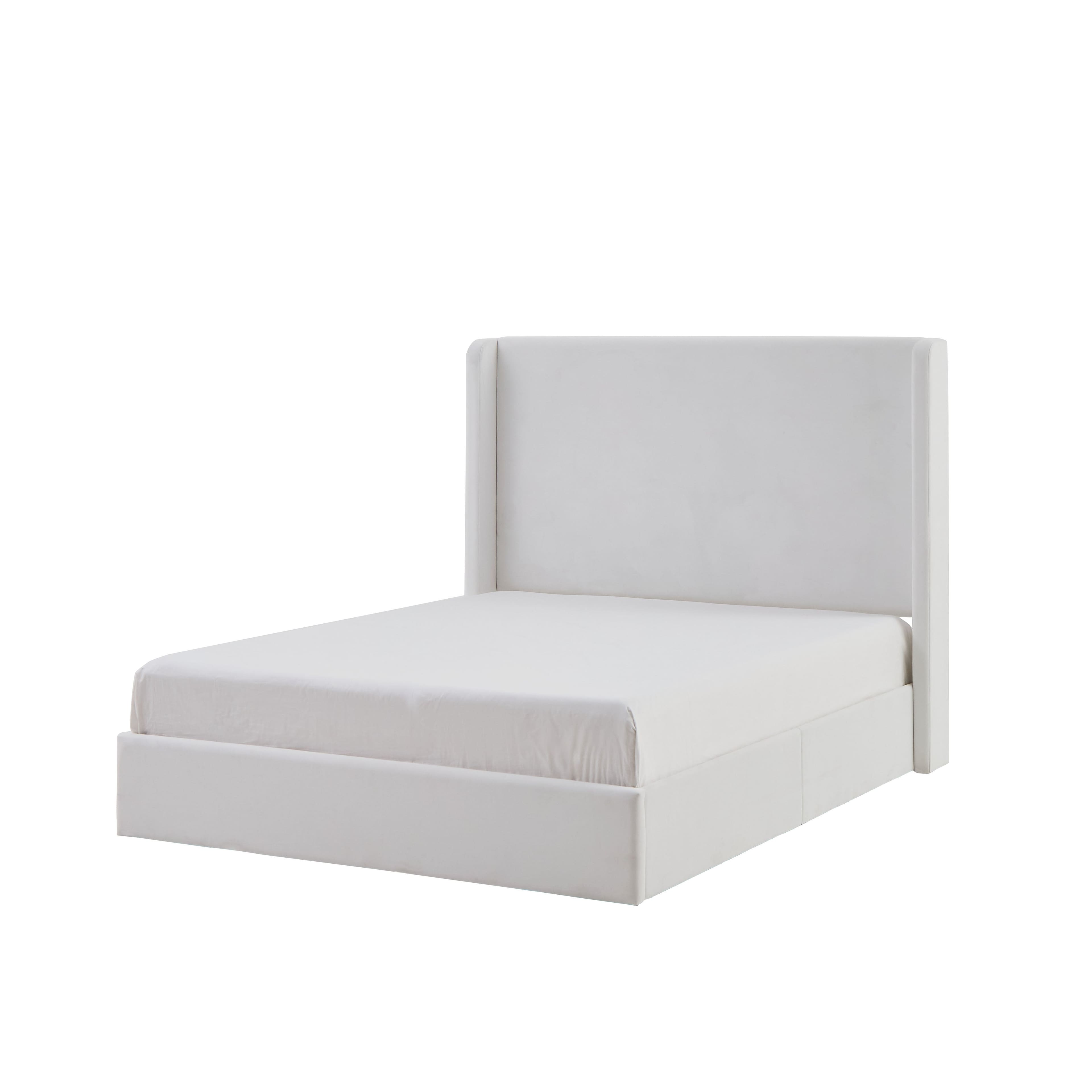 Boyel Living - King Upholstered Wingback Platform Bed 52.3 Inch Headboard No Box Spring Easy Assembly Coconut Micro Suede - White