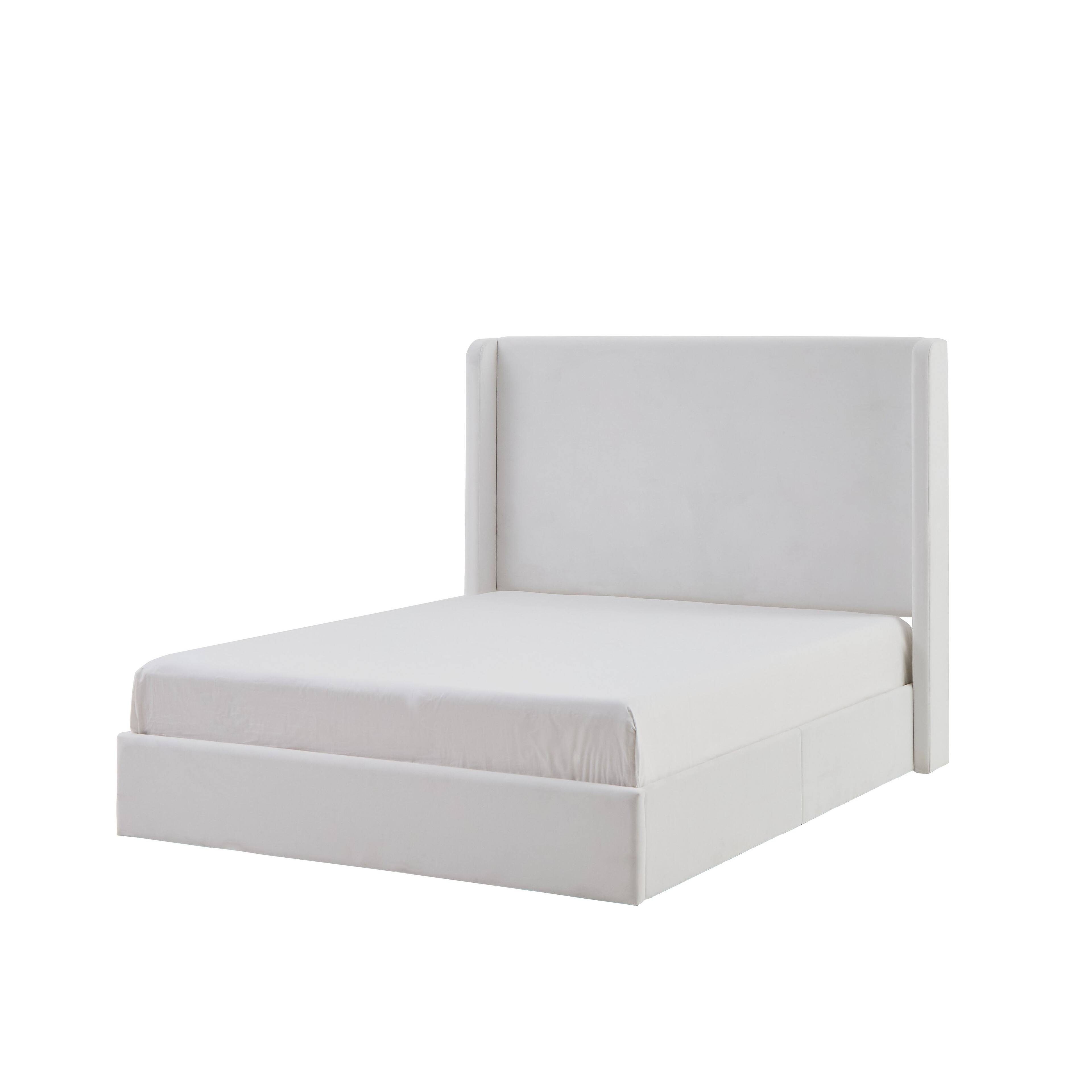 Front. Boyel Living - King Upholstered Wingback Platform Bed 52.3 Inch Headboard No Box Spring Easy Assembly Coconut Micro Suede - White.
