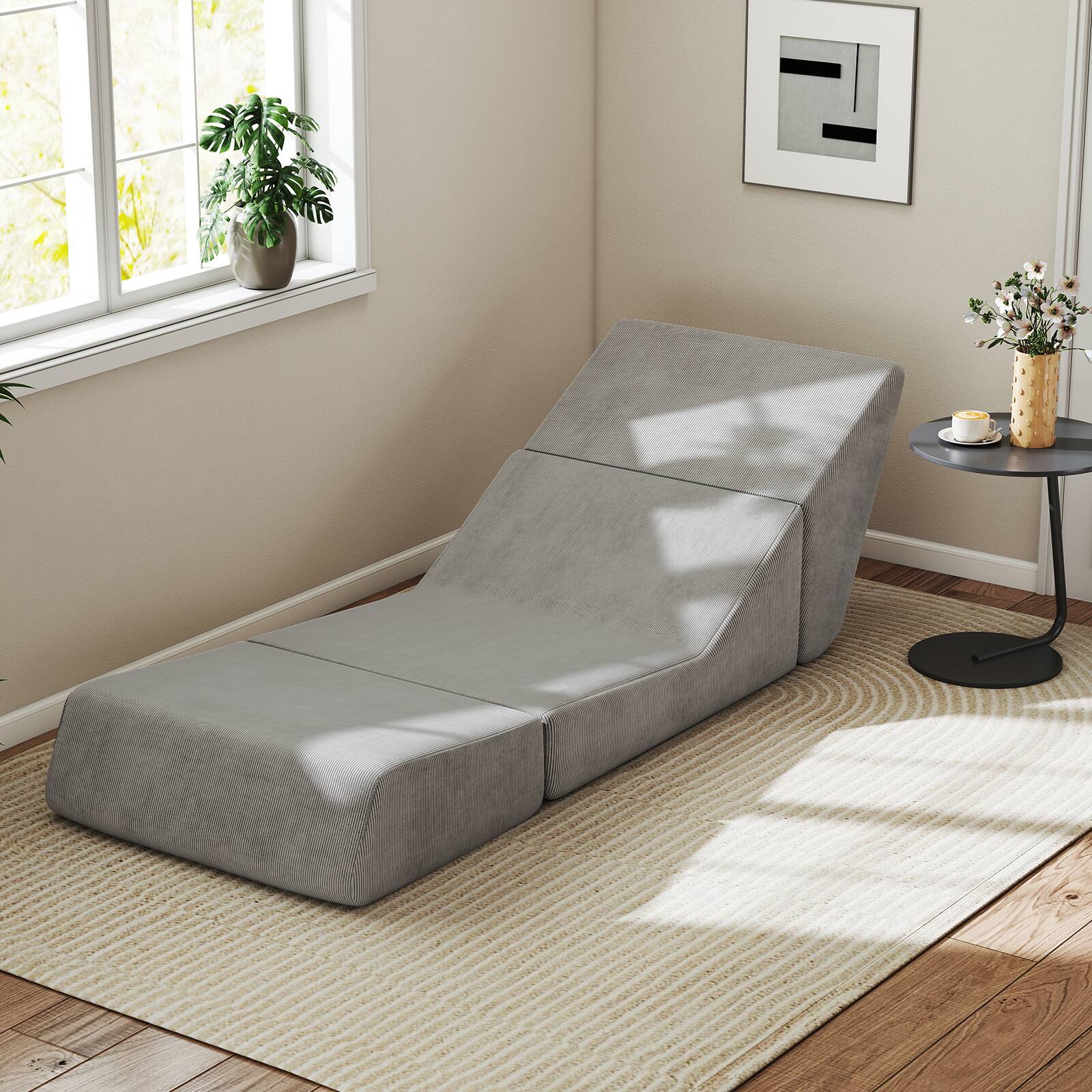 Alt View 3. Gymax - Gymax 3-in-1 Folding Sofa Bed Convertible Sleeper Chair w/ Washable Zippered Cover - Gray.
