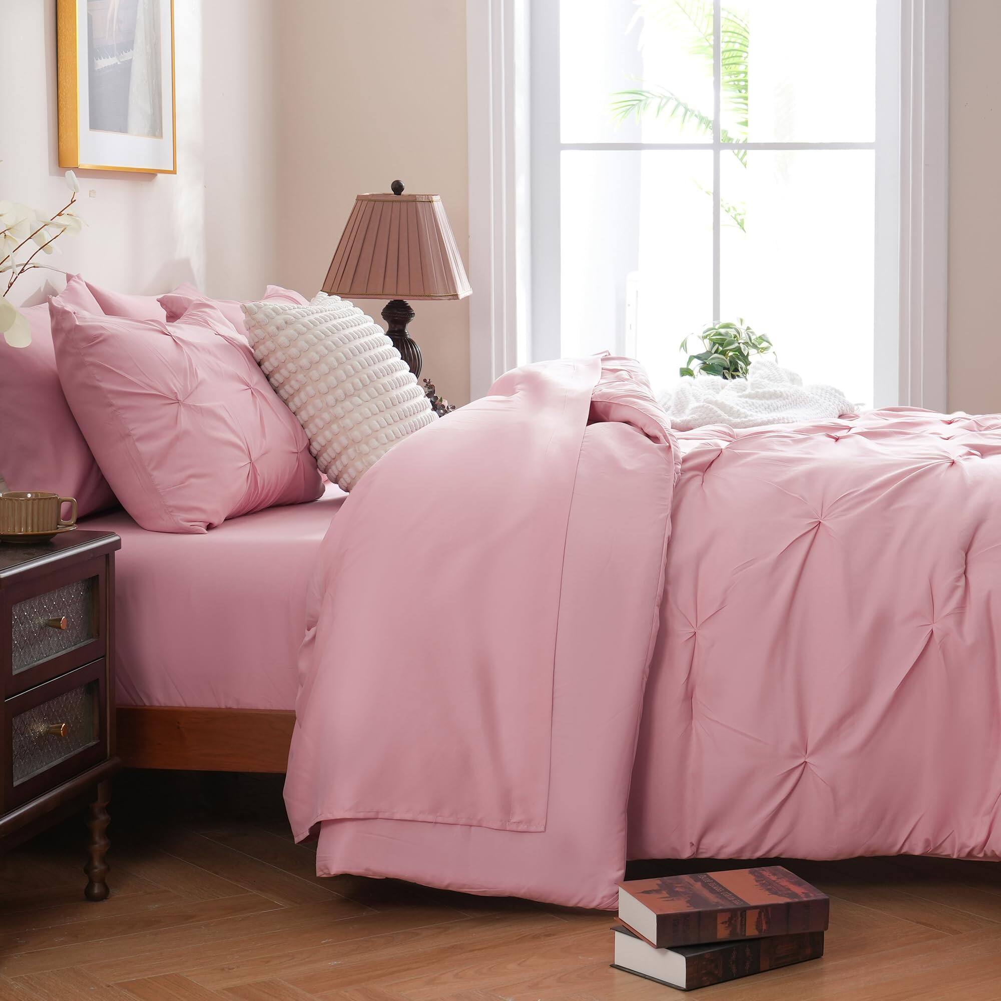 Alt View 4. Stylel Star - 7 Pieces Pink Full Size Comforter Sets For Women Pintuck Bed In A Bag Pinch Pleat Set Soft Microfiber All Season... - Purple-Full.