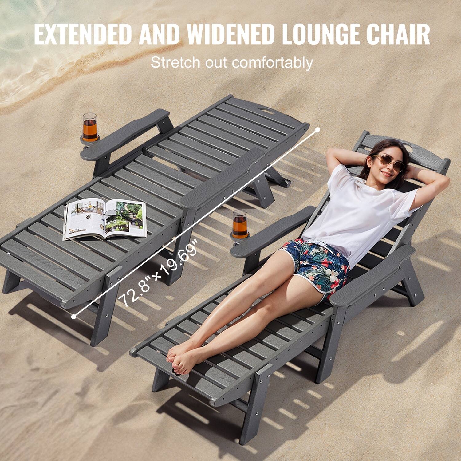 EXTENDED AND WIDENED LOUNGE CHAIR  
Stretch out comfortably  

72.8" x 19.69"