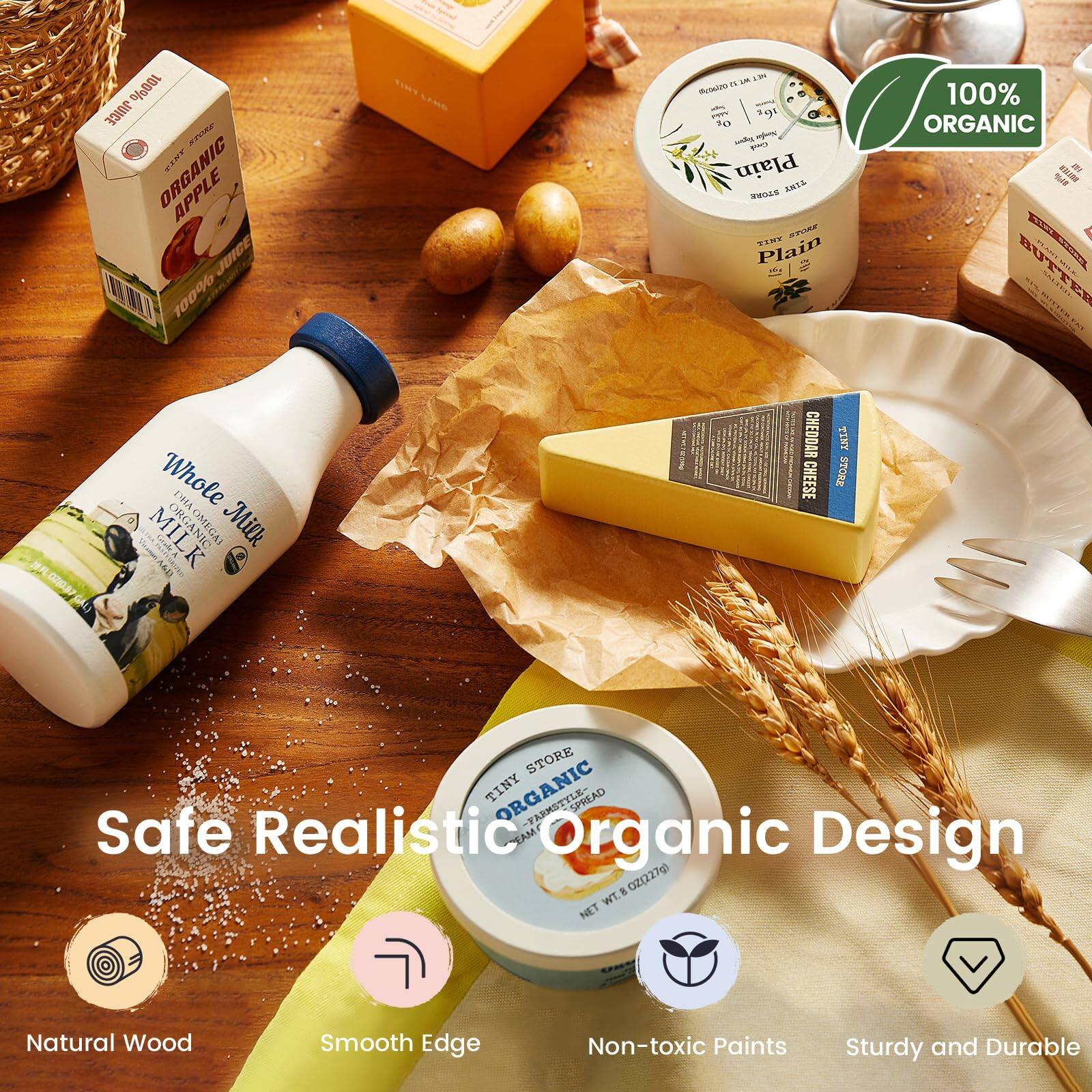 100% Juice Stois Tent Apple Juice  
100% Whole ORG DHA Vitamin A&D Milk Sana OMEGAI Milk 19FL OZ (0.87 GAL)  
2.80 NET IV 02 (907g - 191 $0 Sign Nonfie Cocol Plain TINY STORE TINT STORE Plain CHEDDAR STORE TINY CHEESE  
100% ORGANIC BUTTER 1%  
STORE TINY ORGANIC - FARMSTYLE- SPREAD  
Safe Realistic Organic Design WT. 8 OZ (227g) NET  
Natural Wood  
Smooth Edge  
Non-toxic Paints  
Sturdy and Durable
