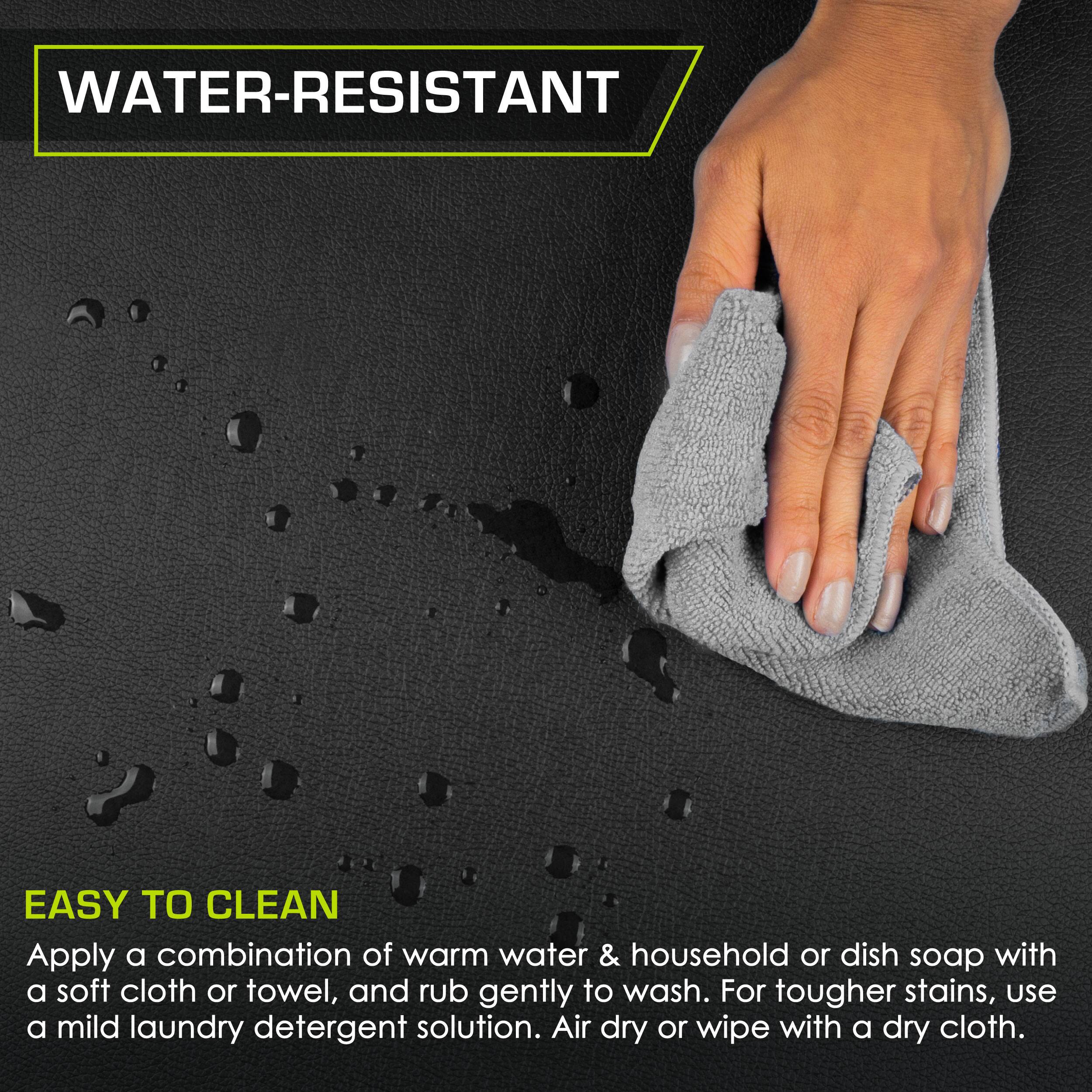 WATER-RESISTANT
EASY TO CLEAN
Apply a combination of warm water & household or dish soap with a soft cloth or towel, and rub gently to wash. For tougher stains, use a mild laundry detergent solution. Air dry or wipe with a dry cloth.
