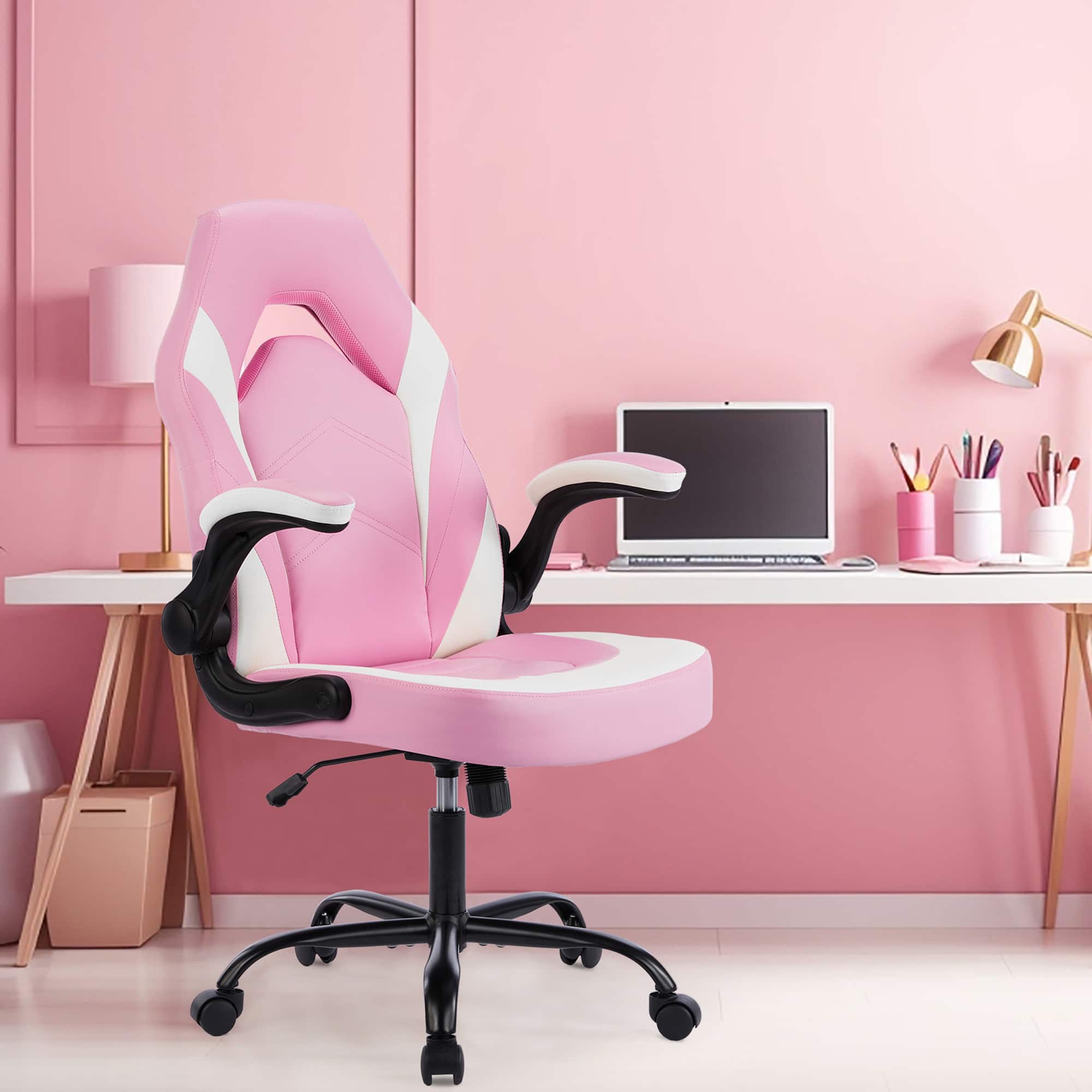 Anysun - PU Leather Ergonomic Office Chair Swivel Computer Gaming Chair with Lumbar Support - Pink