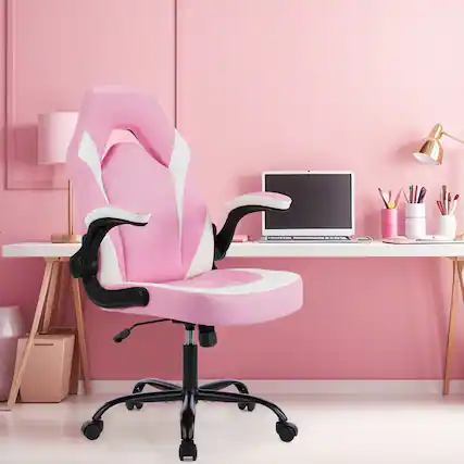 Front. Anysun - PU Leather Ergonomic Office Chair Swivel Computer Gaming Chair with Lumbar Support - Pink.