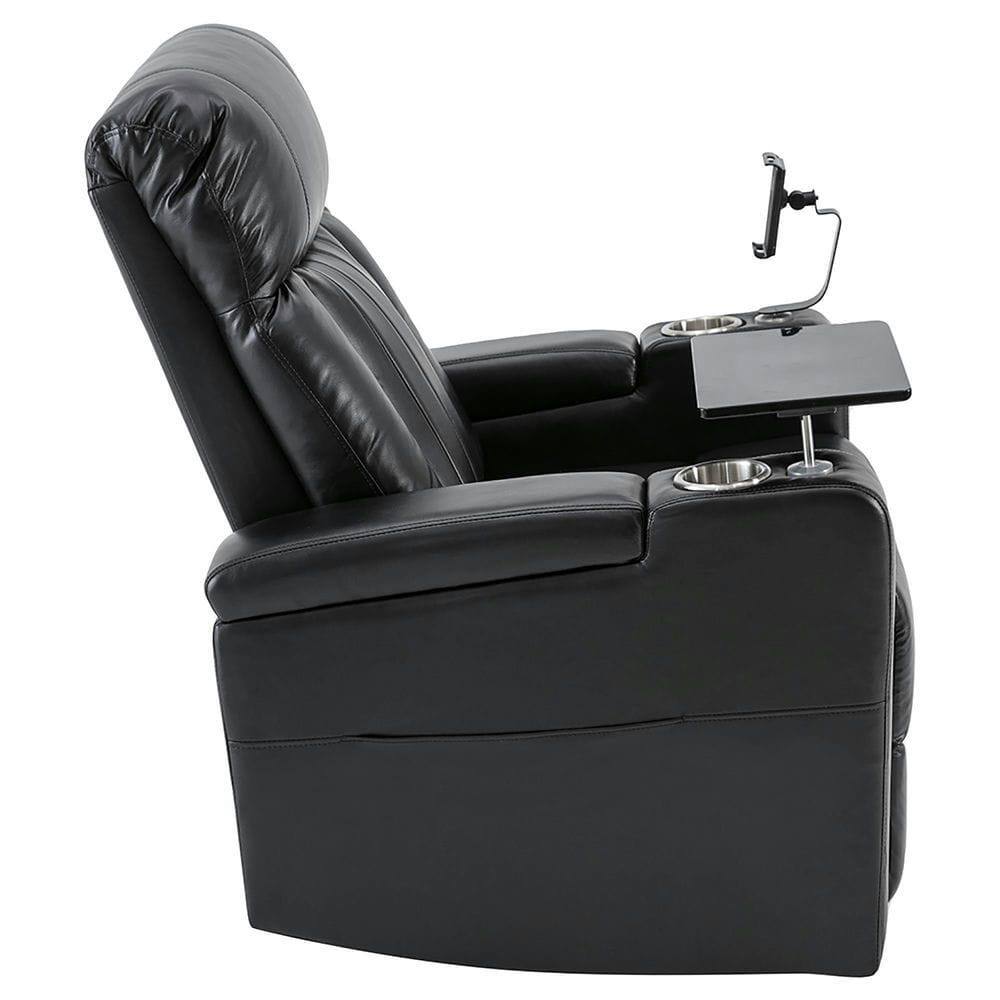 Alt View 9. Kadyn - Premium Power Recliner with Storage Arms, Cupholders, Swivel Tray Table & Phone Stand  - Black - Black.