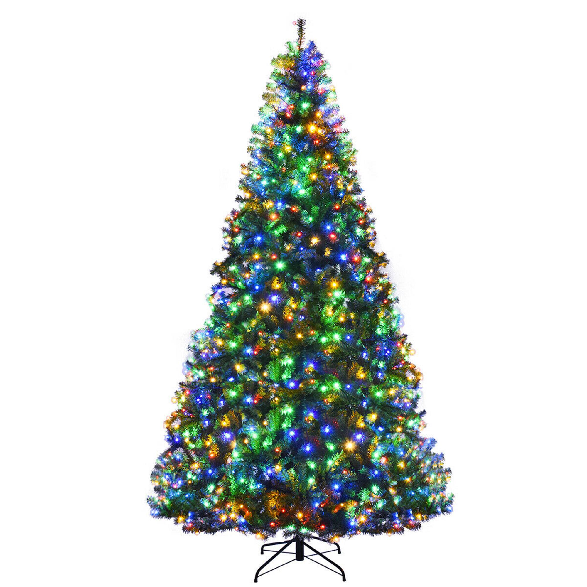 Front. Gymax - Gymax 9FT Pre-Lit Christmas Tree Hinged Artificial Tree w/ Metal Stand LED Lights - Green.