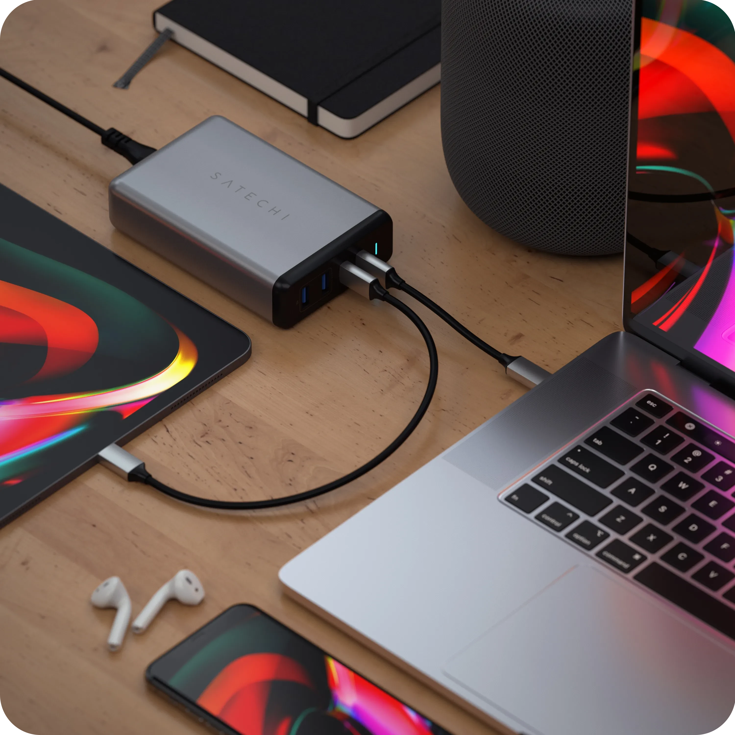 Alt View 3. Satechi - 108W Pro USB-C PD Desktop Charger - Space Gray.