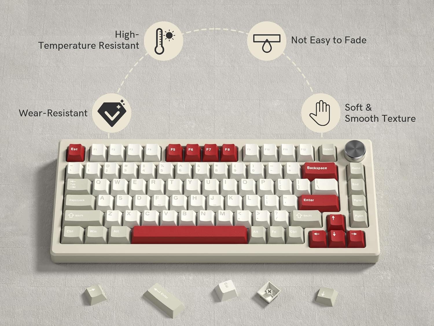 Womier - PBT Keycaps,Cherry Profile Double-Shot Keycap for 60% 65% 75% 100% TKL US Layout Mechanical Keyboard - Gray