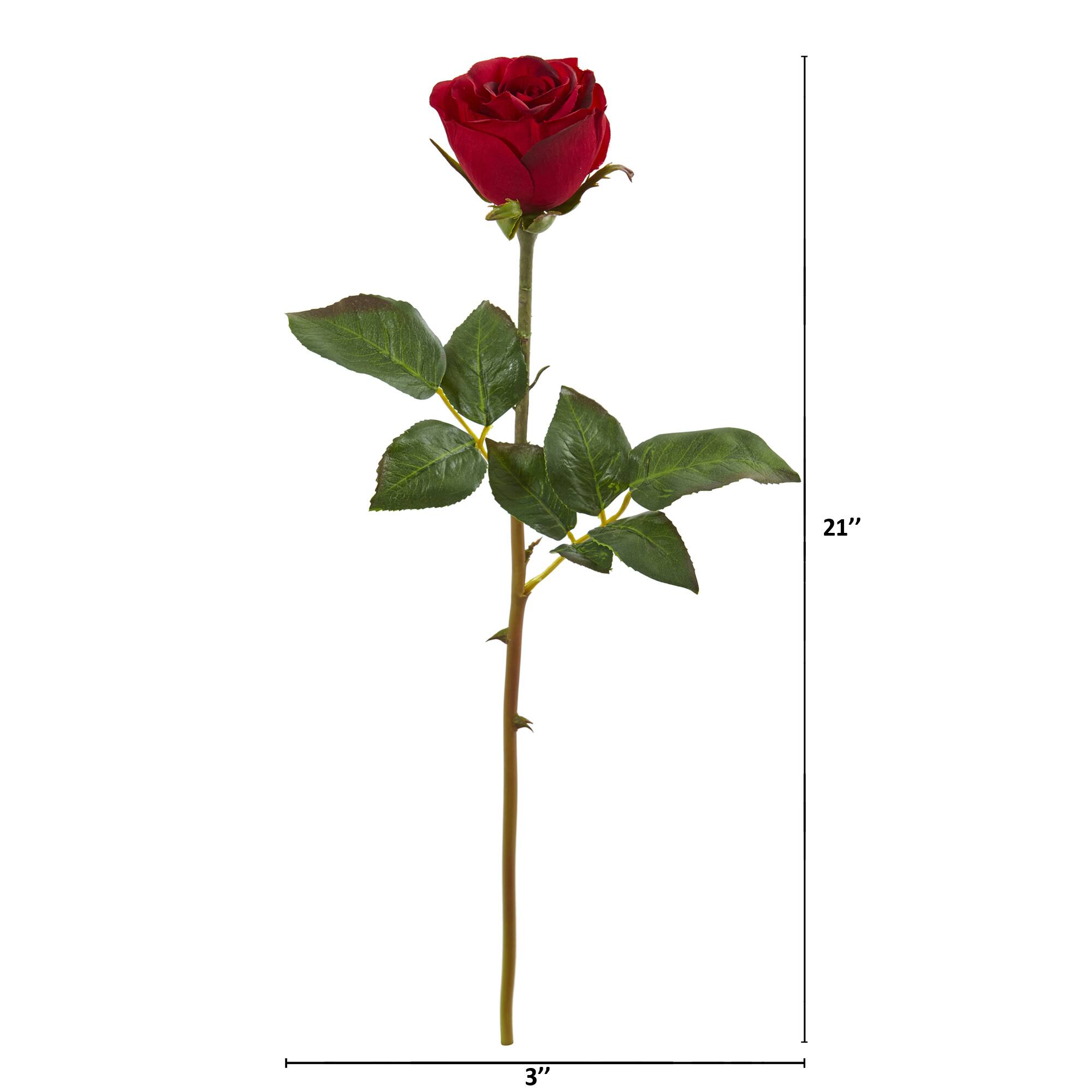 Angle. BreeBe - 20" Rose Artificial Bud Flower (Set of 6) - Xmas Red.