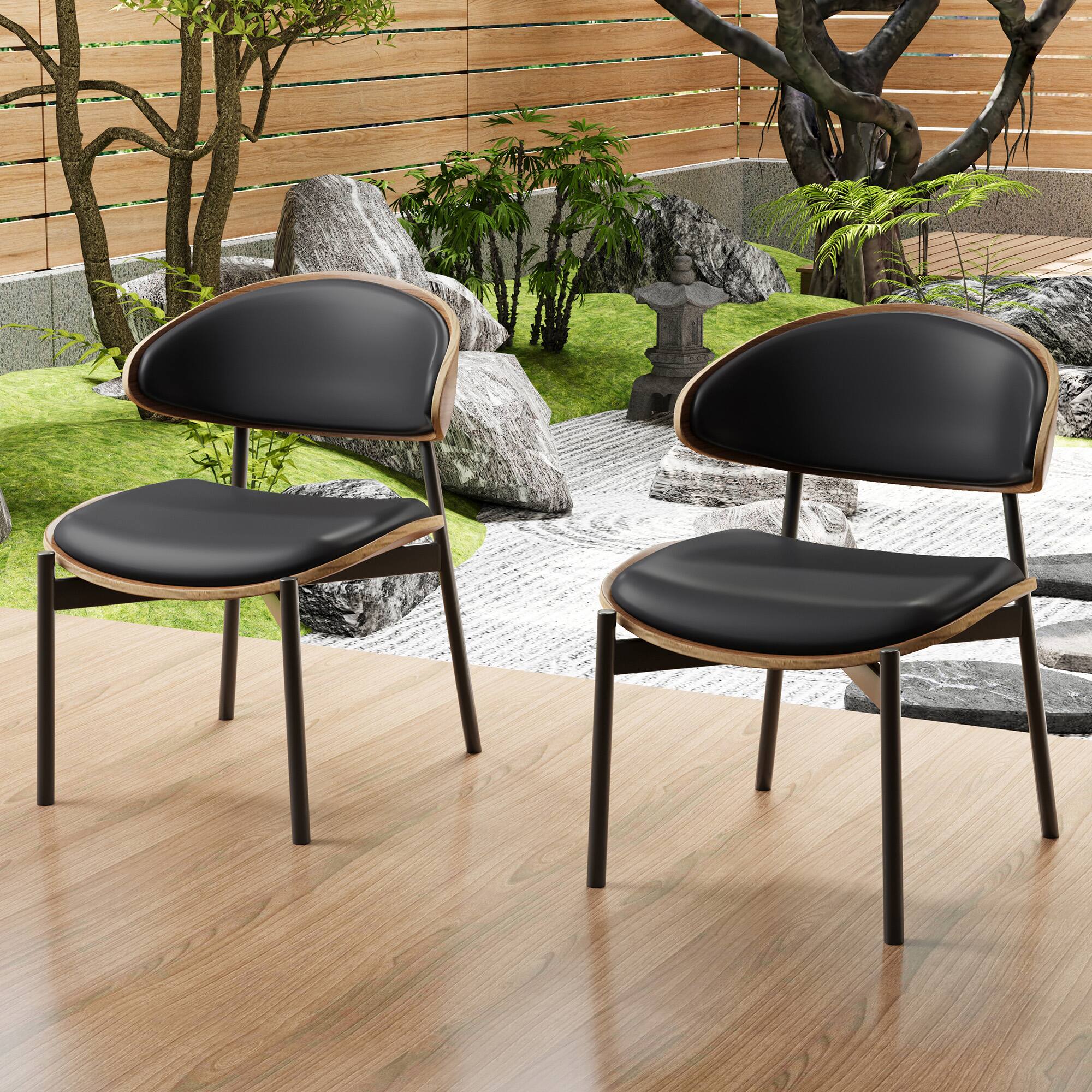 Alt View 5. luck idea - Dining Chairs Set of 2 Wood Grain Accent Arched Backrest - Black.