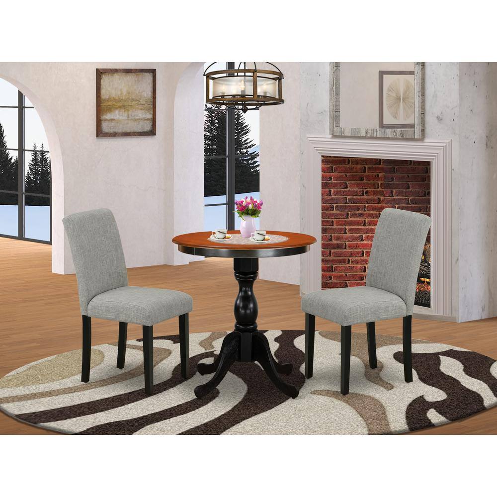 Angle. East West Furniture - East West Furniture 3-Piece Dinette Set Include a Wooden Table and 2 Shitake Linen Fabric Padded Chairs with High Back - Multi-Color.