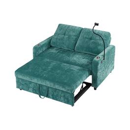 Boyel Living - Multi-Functional 54 Inch Loveseat Sofa Bed with Adjustable Backrest, Charging Ports, and Cup Holders in Teal - Teal