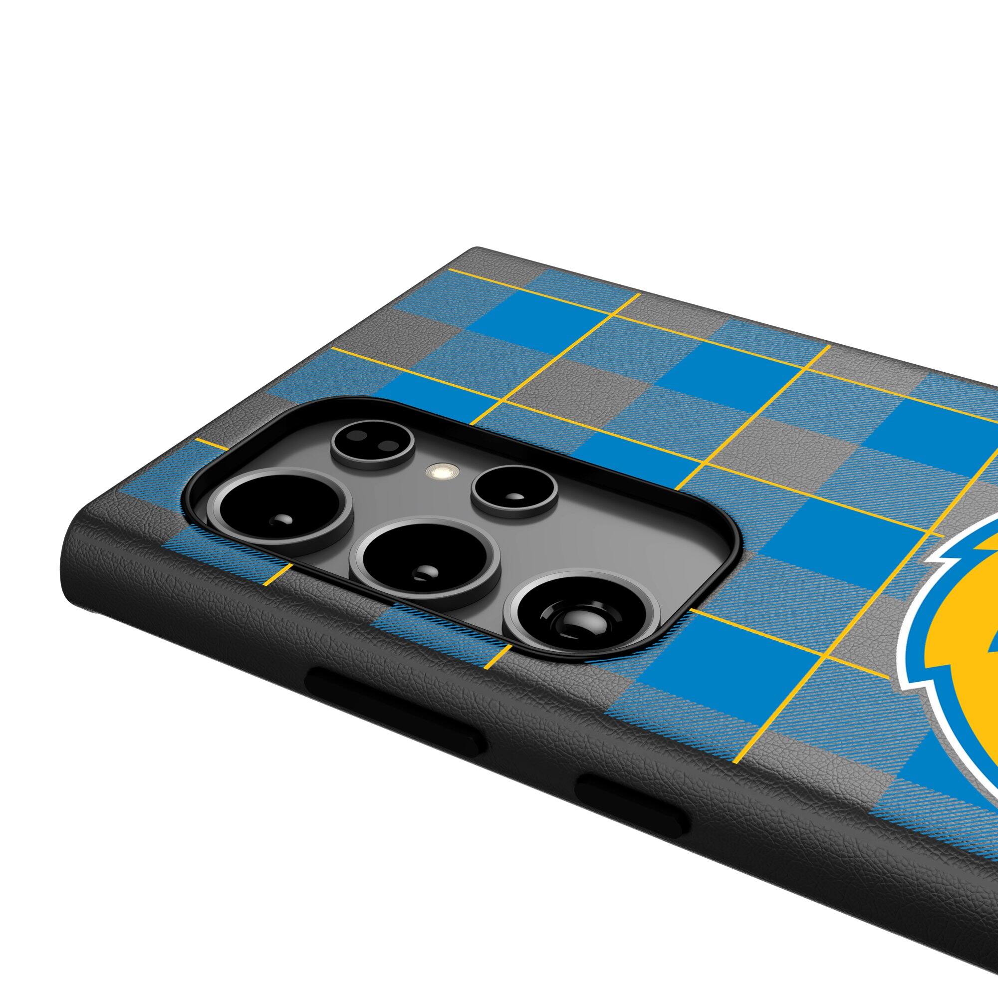Alt View 3. Keyscaper - Los Angeles Chargers Plaid Galaxy Magnetic Bump Case - S25 - Black.