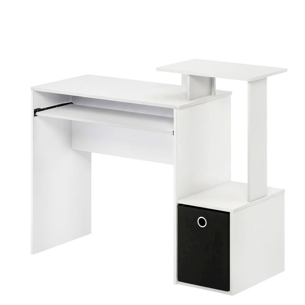 Front. BisonOffice - White, Black multipurpose computer desk with storage bin, home office workspace - White/Black.