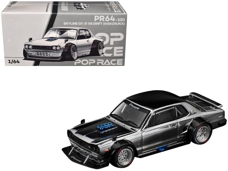 "Skyline GT-R V8 Drift ""Hakosuka"" RHD (Right Hand Drive) Silver Chrome with Black Hood and Top 1/64 Model Car by Pop Race" price history on PriceWatchPro
