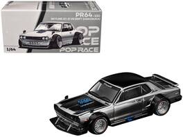 Skyline GT-R V8 Drift "Hakosuka" RHD (Right Hand Drive) Silver Chrome with Black Hood and Top 1/64 Model Car by Pop Race