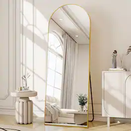 Easly - 16 in. W x 59 in. H Arched Aluminum Alloy Frame Full Length Floor Mirror - Gold
