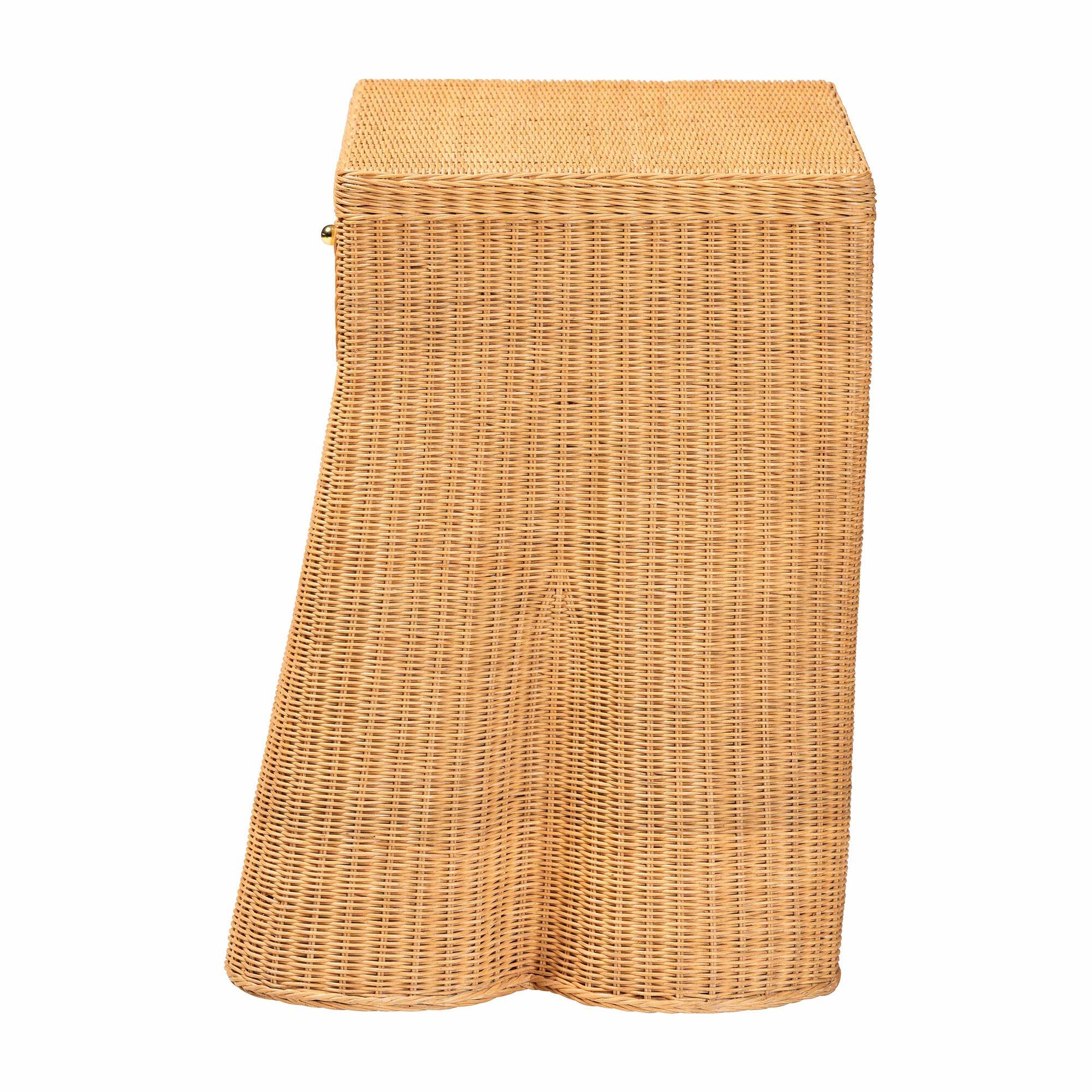 Back. bali & pari - Chica Scalloped Natural Rattan Console Table with Drawer - Handwoven Wicker Accent Table, Rectangle - Light Honey.