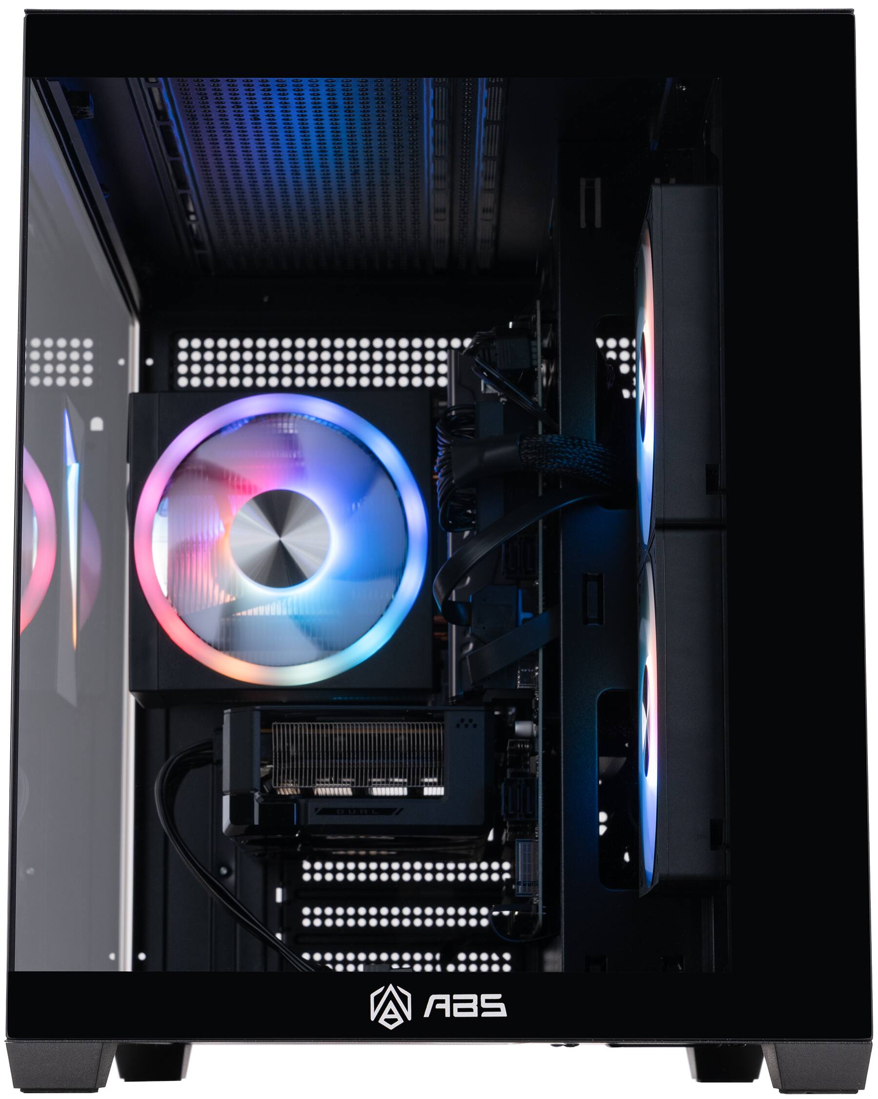 Angle. ADVANCED BATTLESTATIONS - ABS Flux II Aqua Gaming PC - Windows 11 - Intel Core i5-14400F - GeForce RTX 5060 - 32GB DDR4 3200 - 1TB - black.