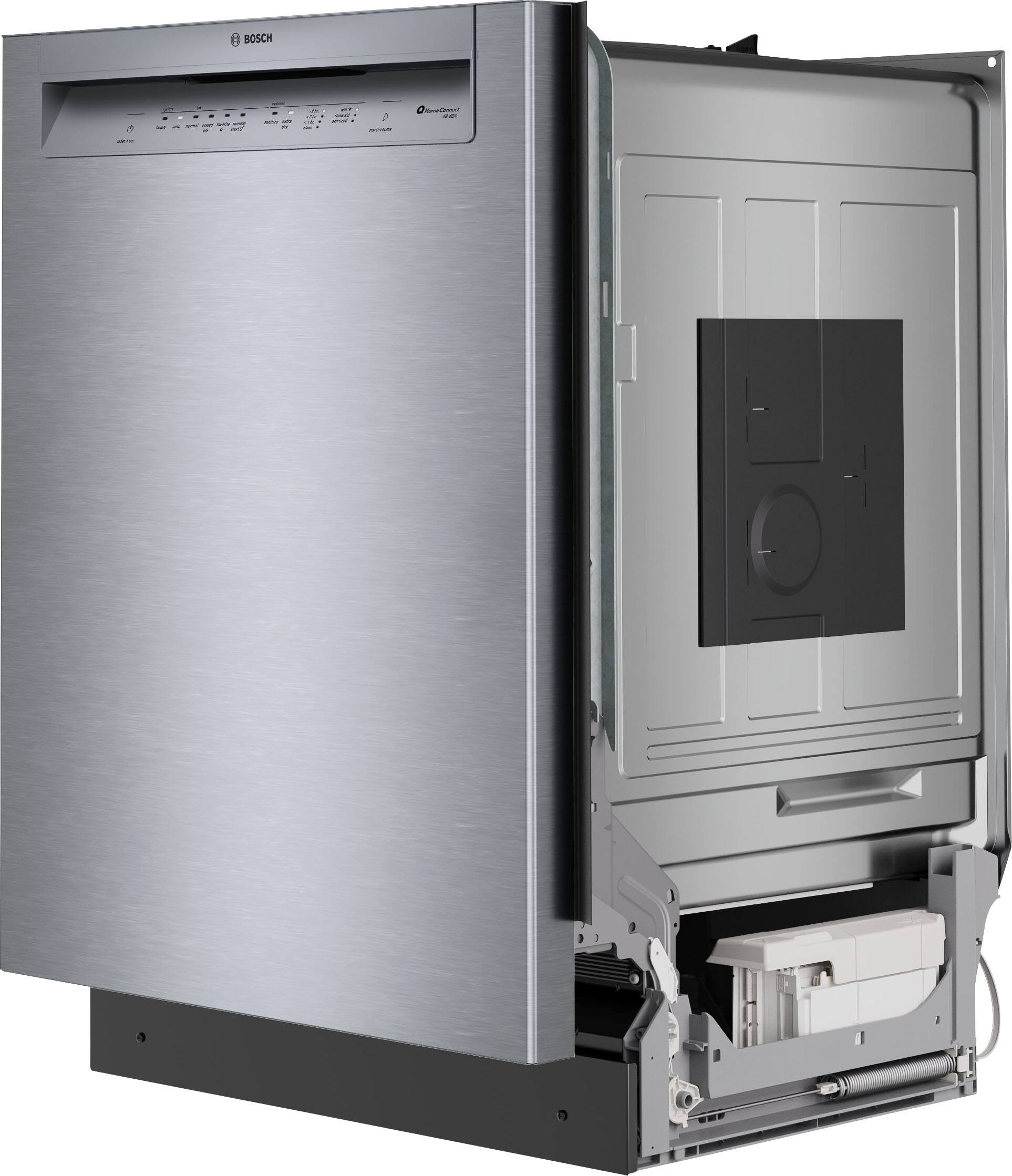 Angle. Bosch - 300 Series 24" Front Control Smart Built-In Stainless Steel Tub Dishwasher with 3rd Rack and PrecisionWash, 48 dBA - Stainless Steel.