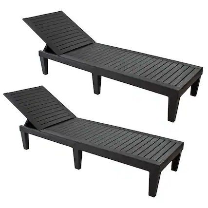 Front. Sunnydaze - 5-Position Adjustable Sun Lounger - Set of 2 - Black.
