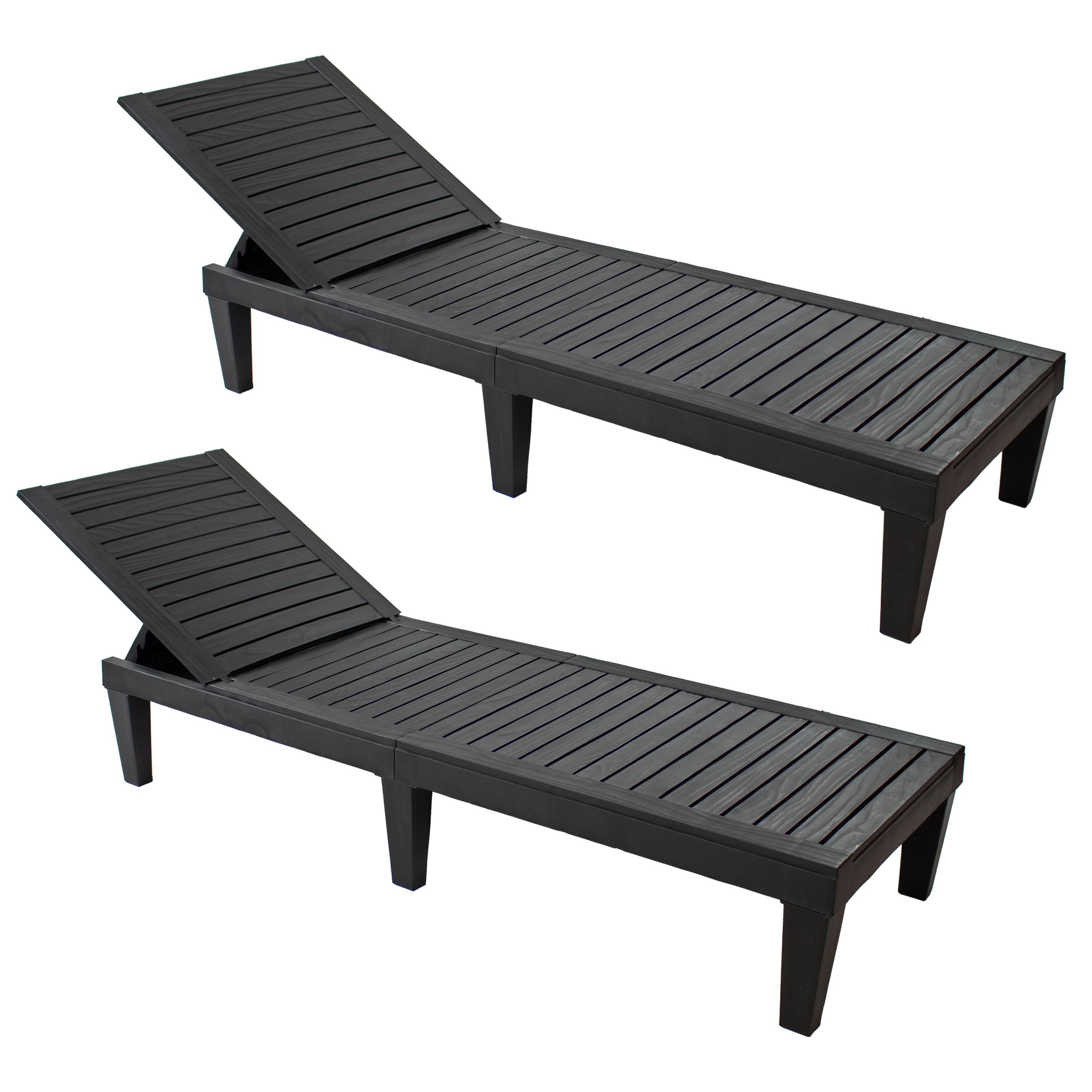Front. Sunnydaze - 5-Position Adjustable Sun Lounger - Set of 2 - Black.