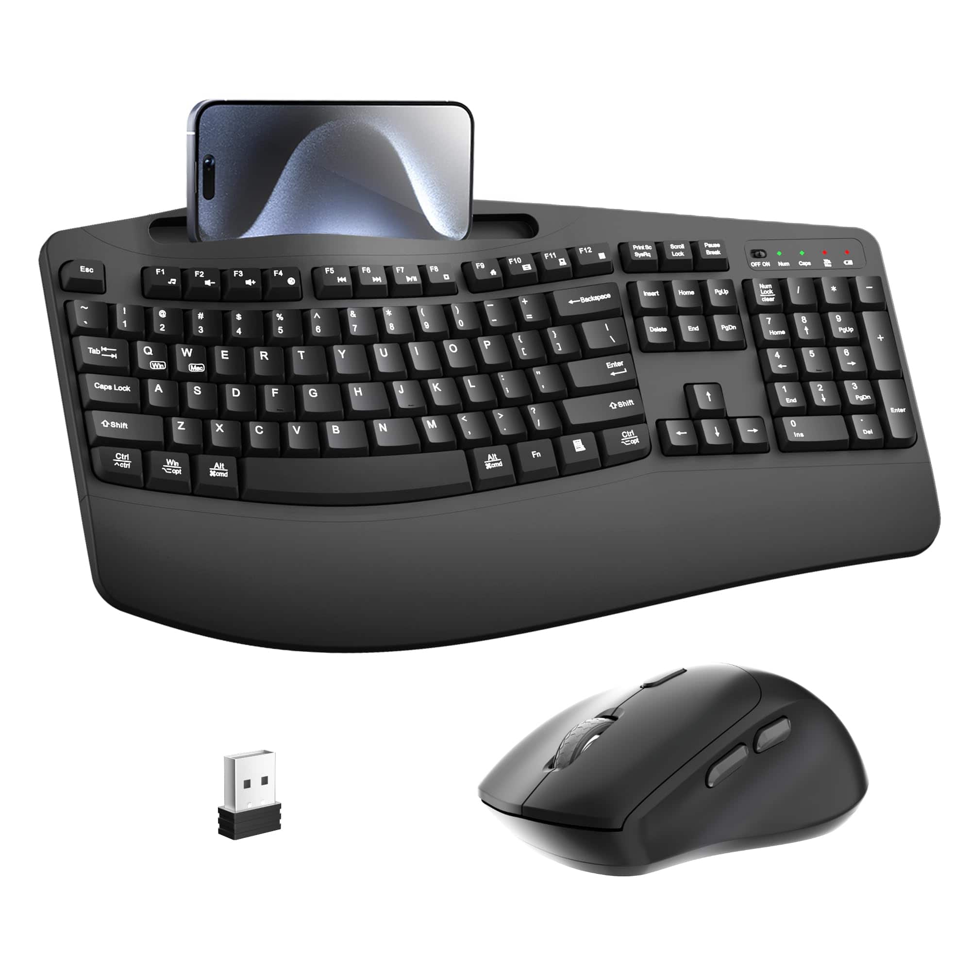 Stamp n Camp - Wireless And Mouse Combo Full Size Wave Keys With Wrist Rest Phone Holder 3-level Dpi Silent 6-buttons For Windows Os - Default